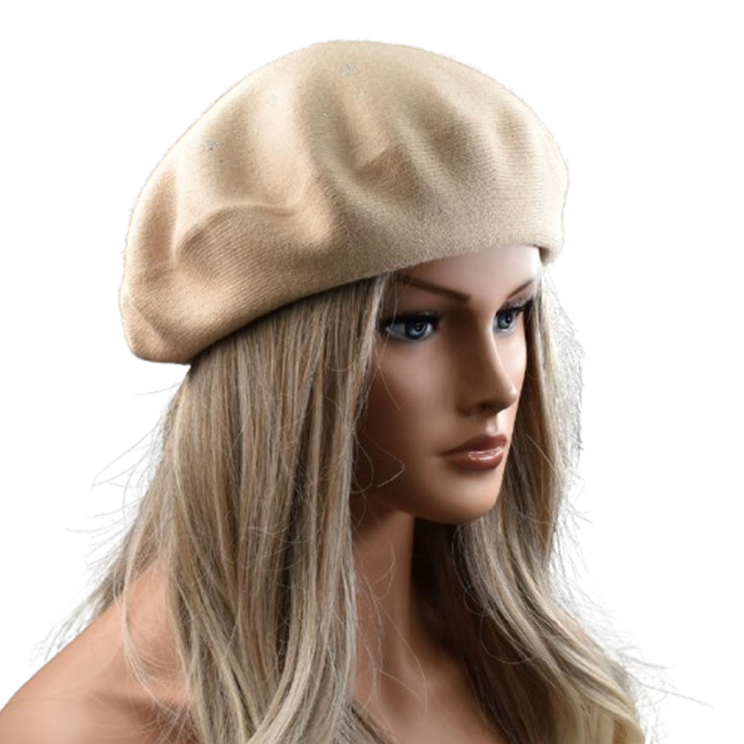 Round Crown Wool Beret Hat w/ Rhinestone Detailing 13