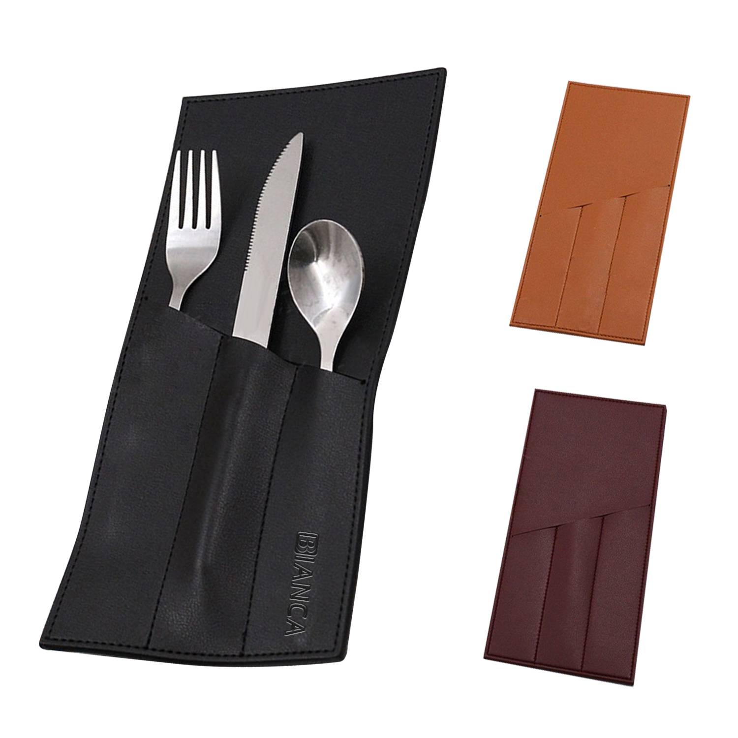 Leather Cutlery Sleeve Utensil with 3 compartments 1