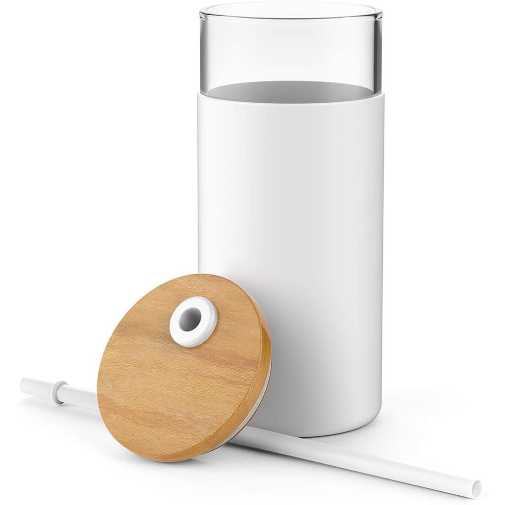 20Oz Glass Tumbler Straw Silicone Protective Sleeve Bamboo Lid 4