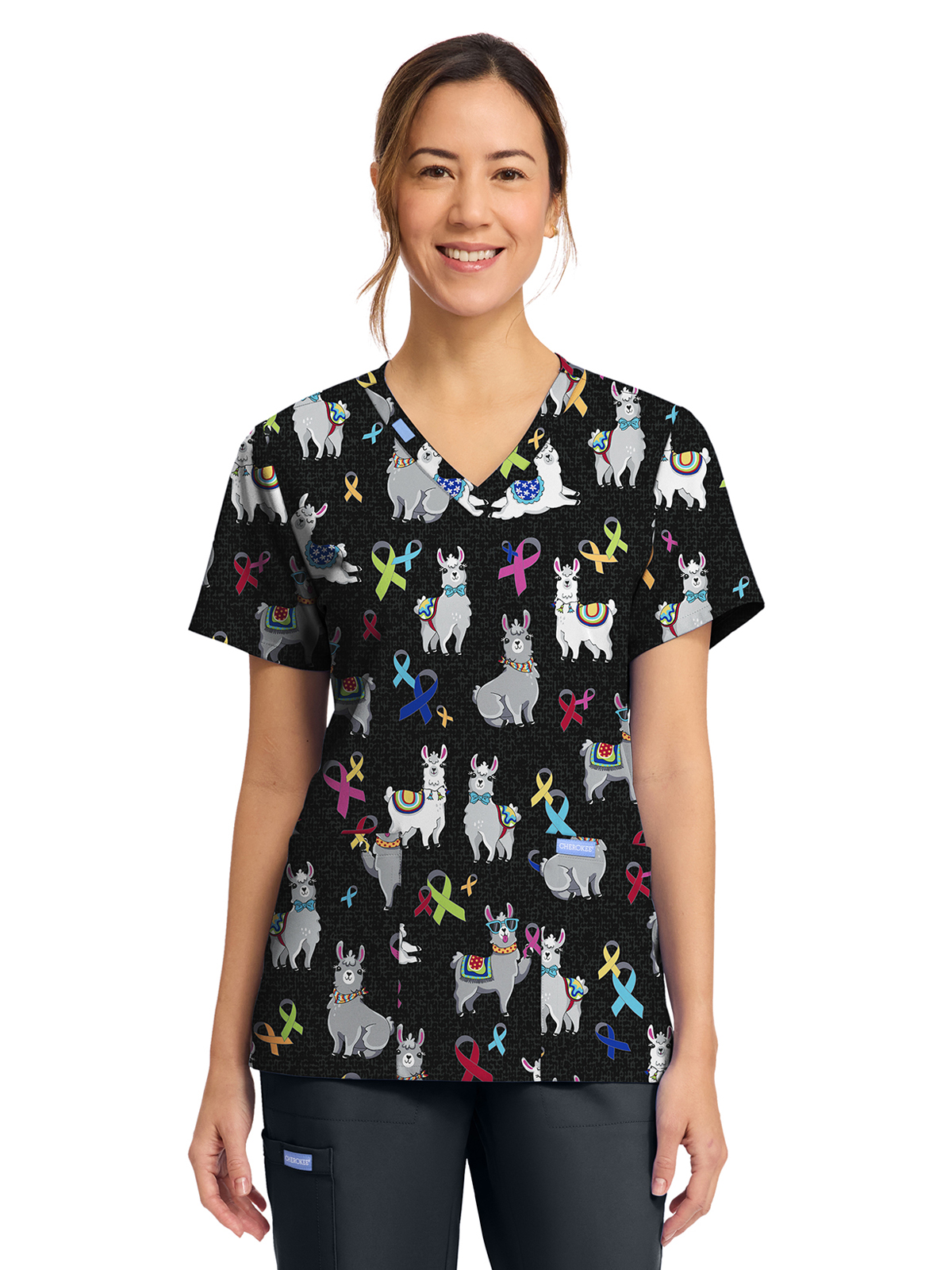 Cherokee - Genuine - Women's 2-Pocket Print V-Neck Scrub Top 2