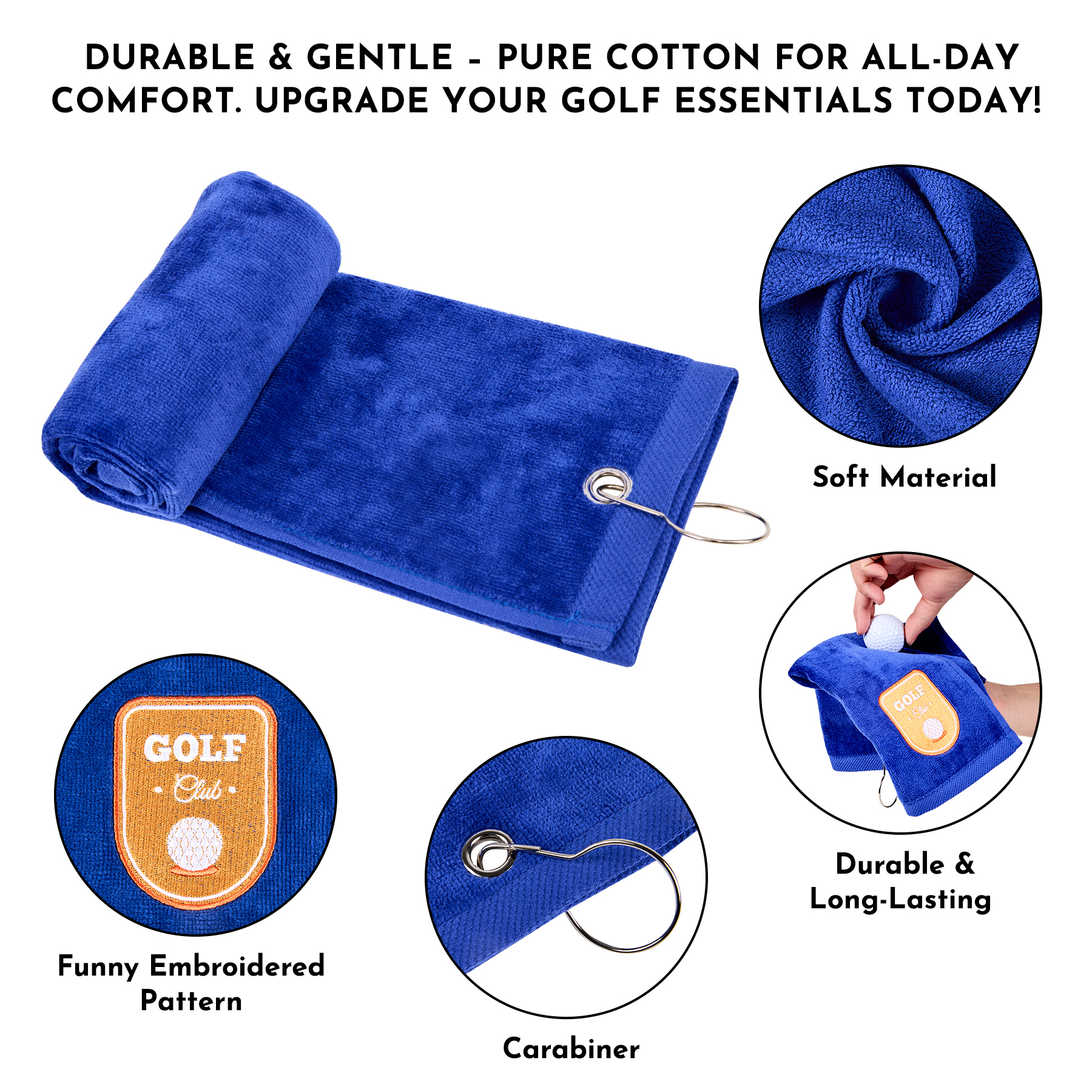 400GSM Cotton Golf Towel With Carabiner 10