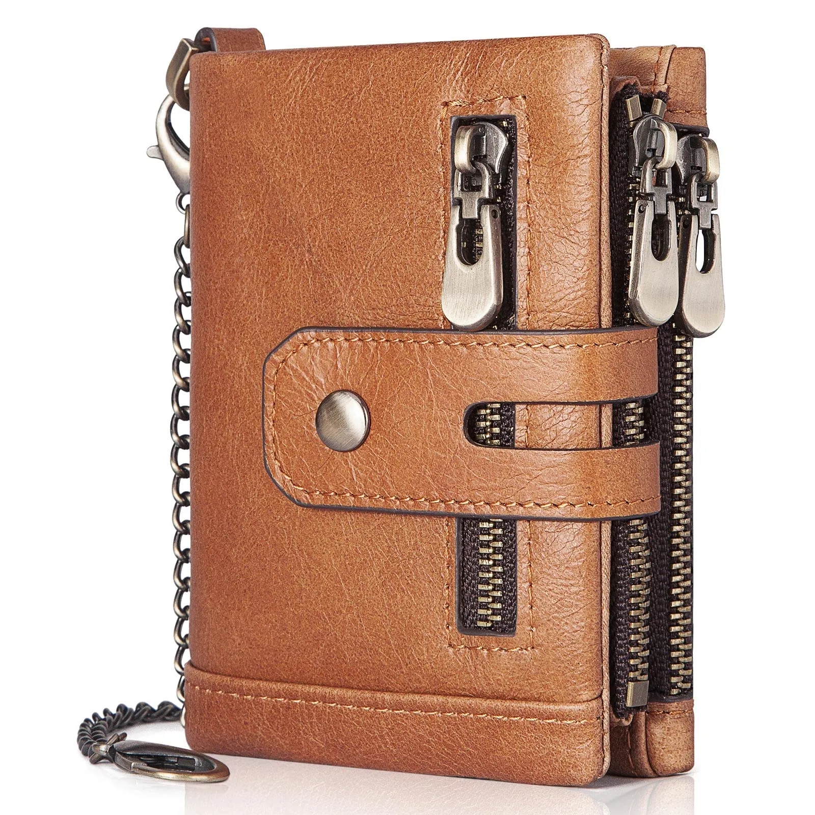 Genuine Leather Detachable Mezzanine RFID Chain Wallet 9