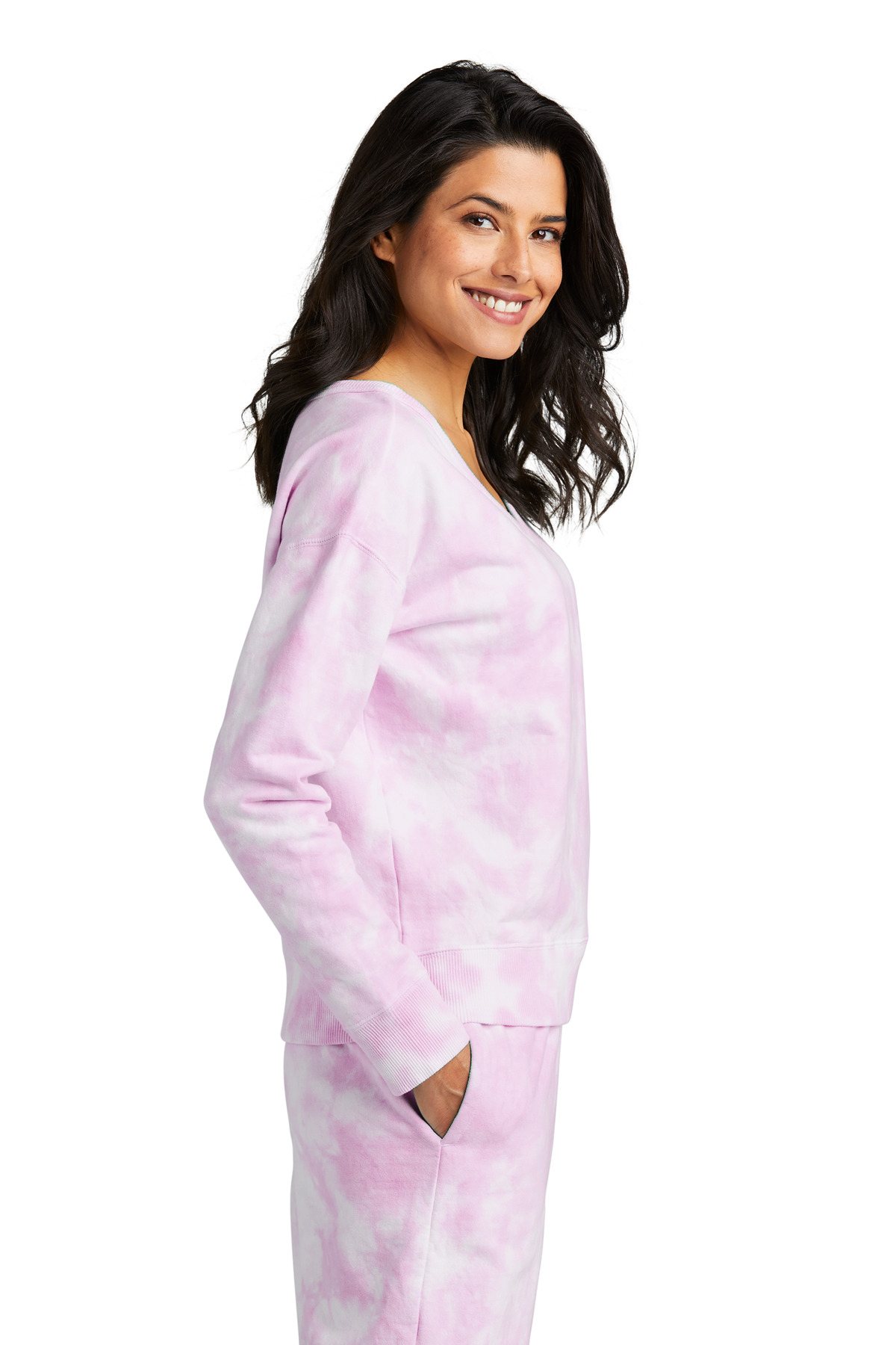 Port & Co Women's Beach Wash Cloud Tie-Dye V-Neck Sweatshirt LPC140V 13