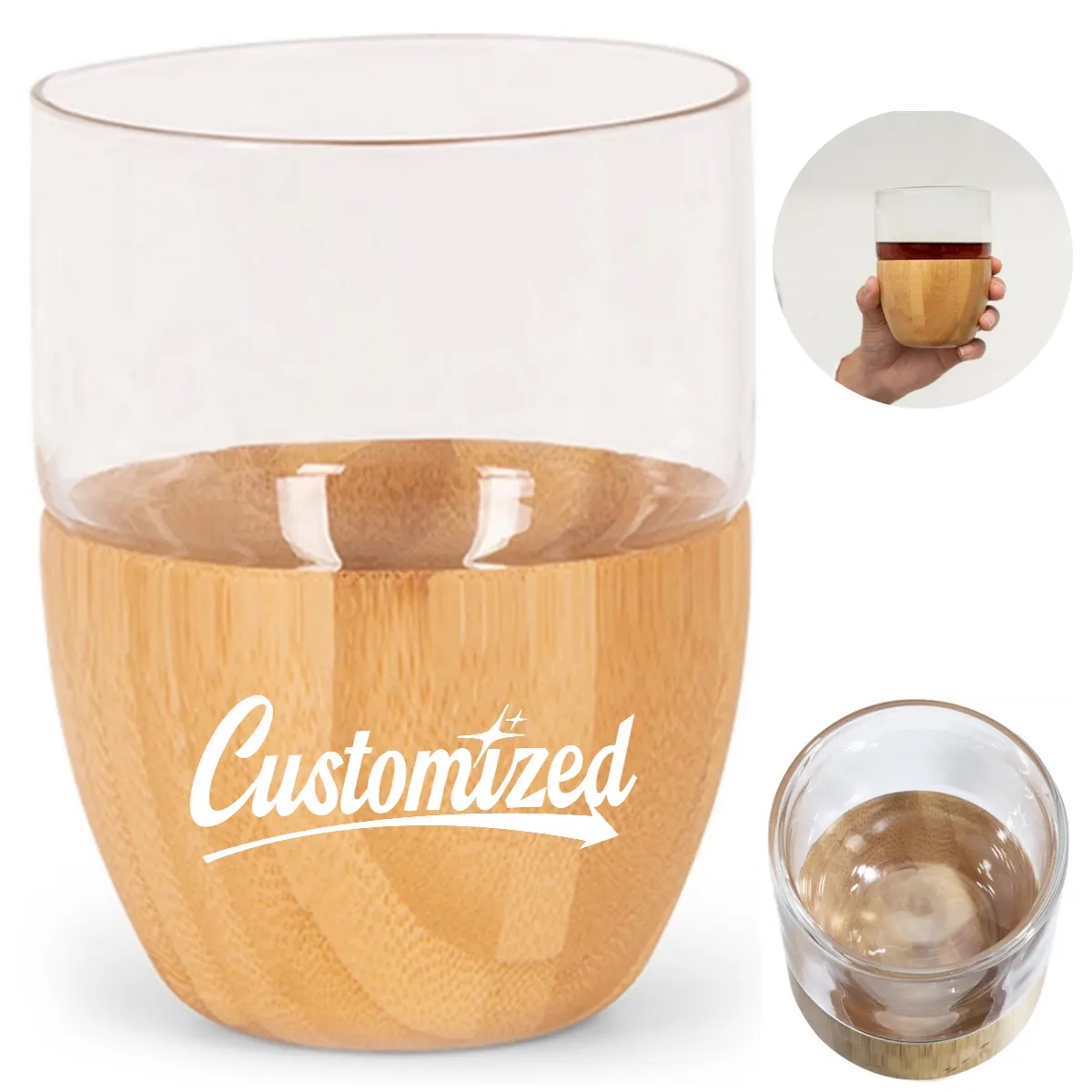 Bamboo Base 16oz Glass Cup For Coffee Custom Logo Gift Mugs 6