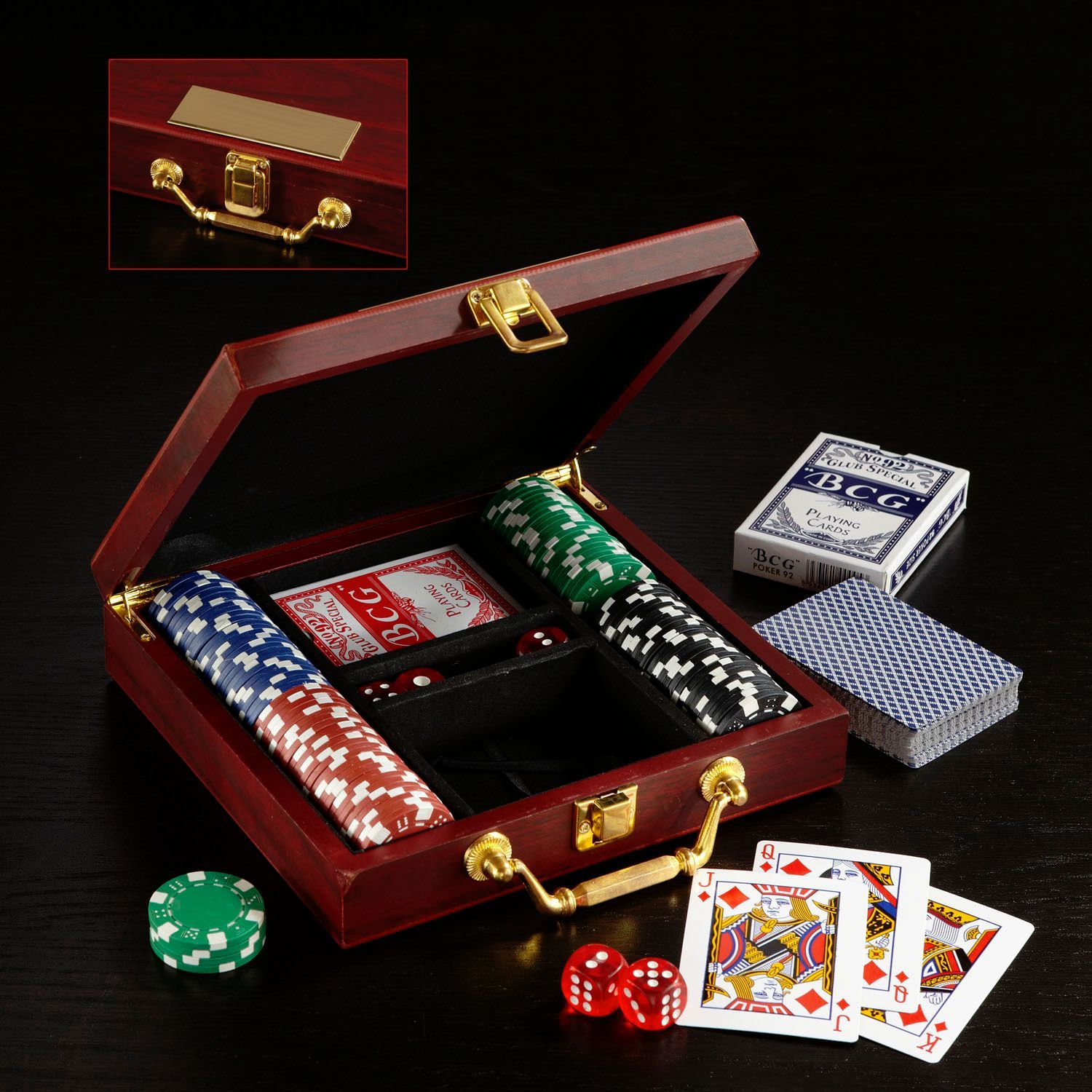 Wooden Box Poker Set 3