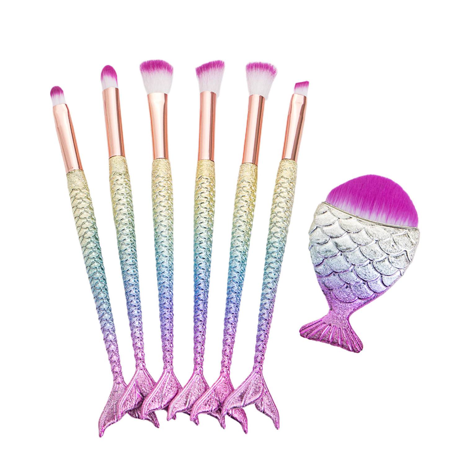 7Pcs Mermaid Makeup Brush Set with Soft Nylon Bristles 2
