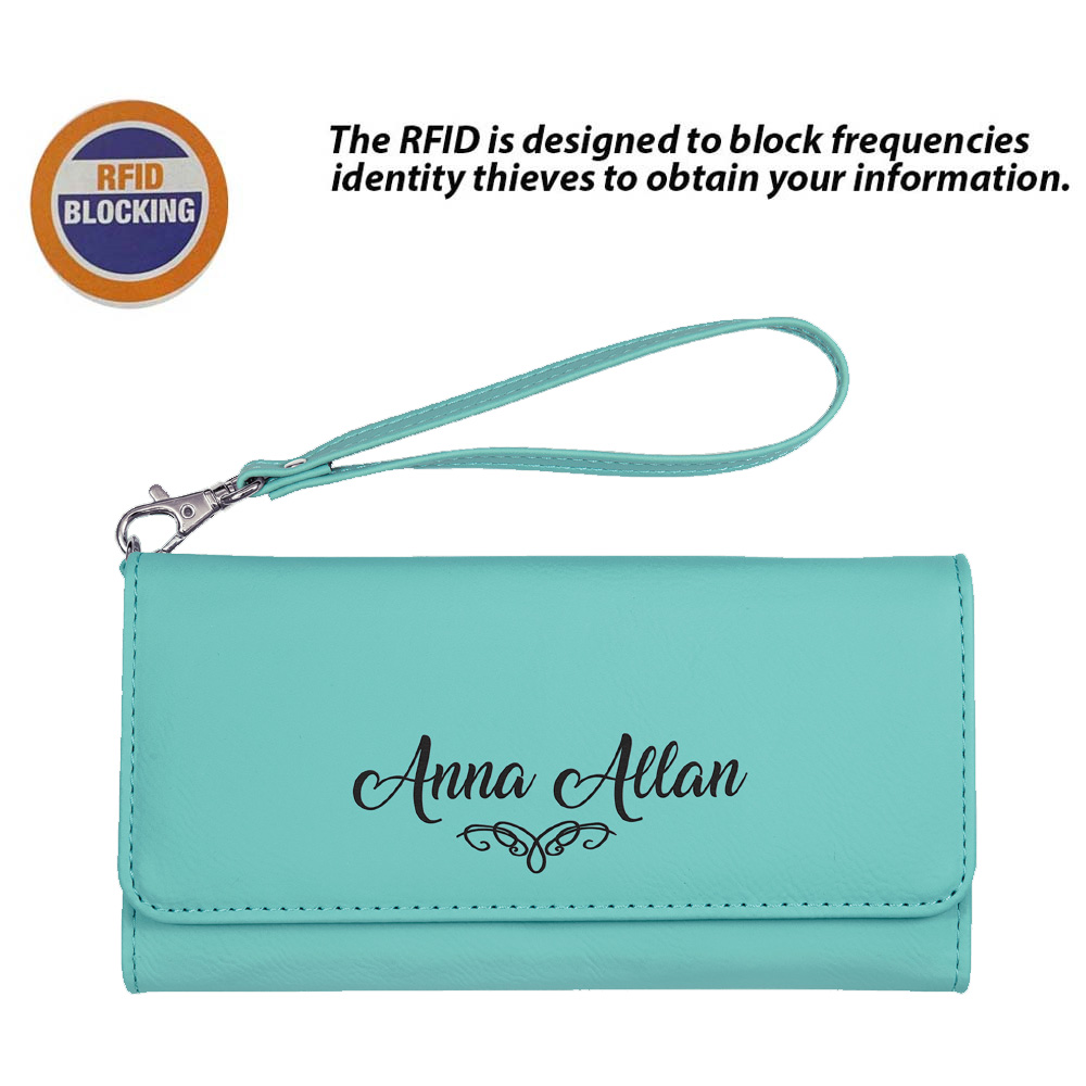 RFID Protected Teal Leatherette Wallet with Strap 2