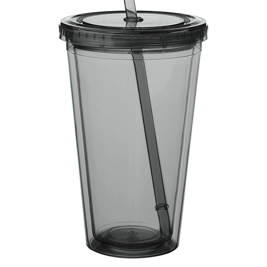 Double Wall Plastic Tumbler - with Straw, 16 oz. 12