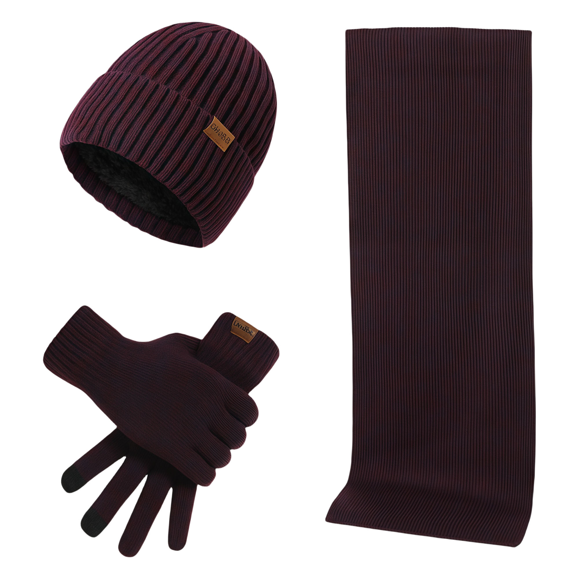 Winter Warm Knit Hat Scarf Gloves Set 4