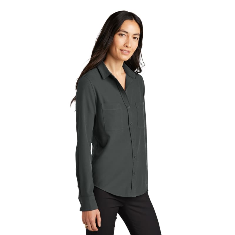 MERCER+METTLE Women's Stretch Crepe Long Sleeve Camp 4
