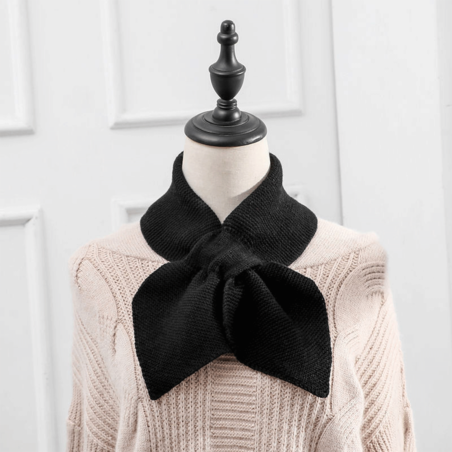 Winter women neck warmer soft knit bow shape colored Scarf 4
