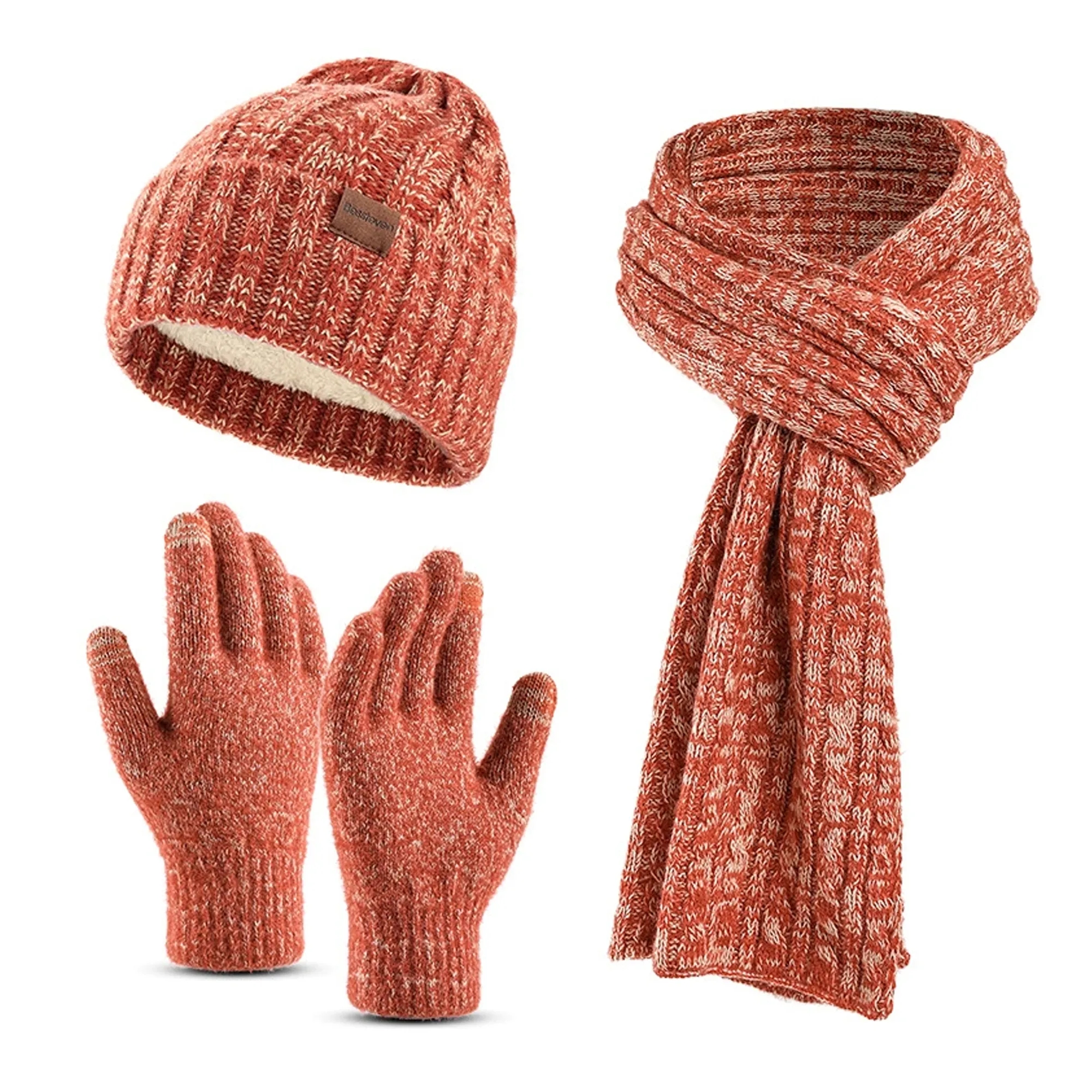Winter Knit Warm Hat Scarf Touch Screen Gloves Set MOQ100 7