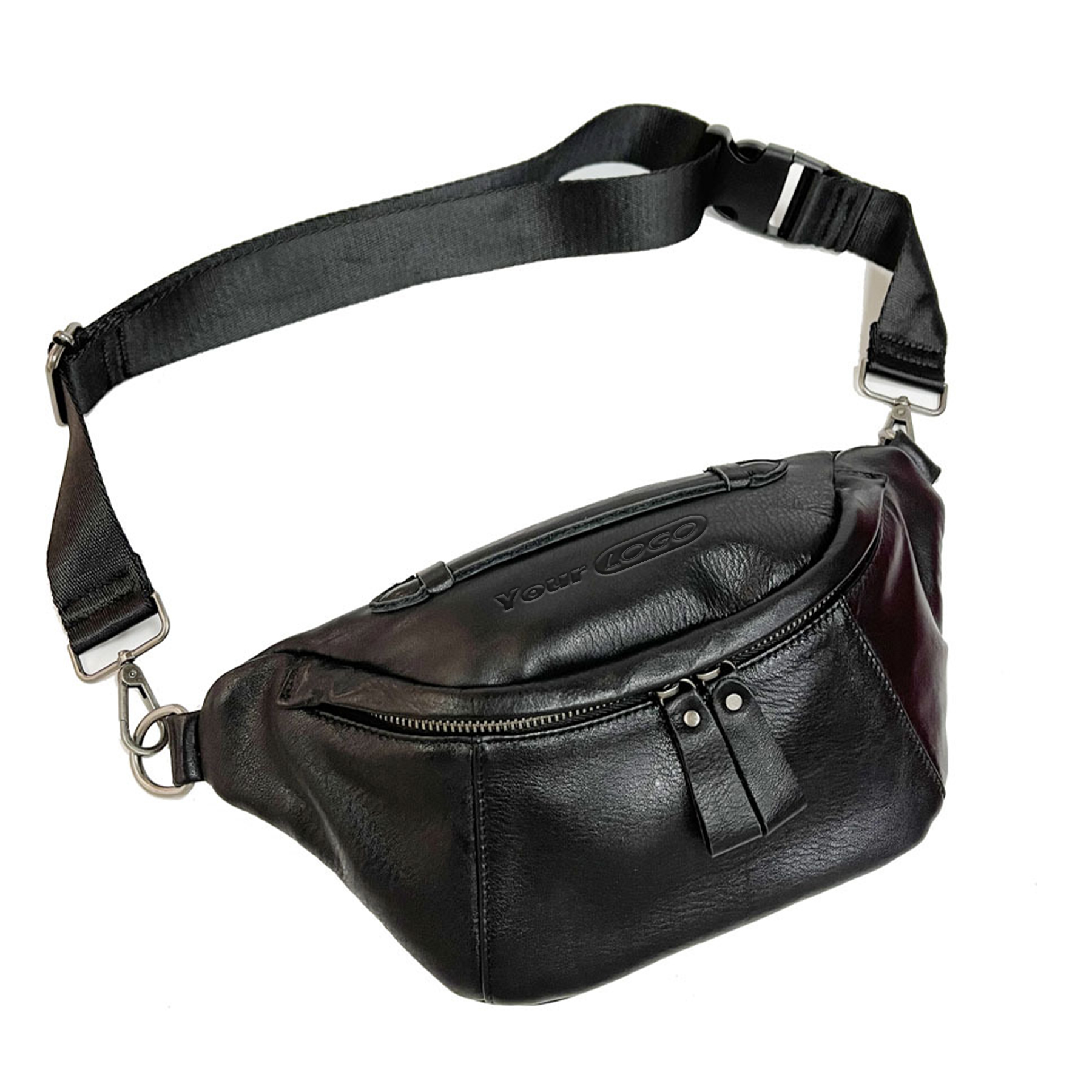 Genuine Leather Stylish black belt bag for men and women 3