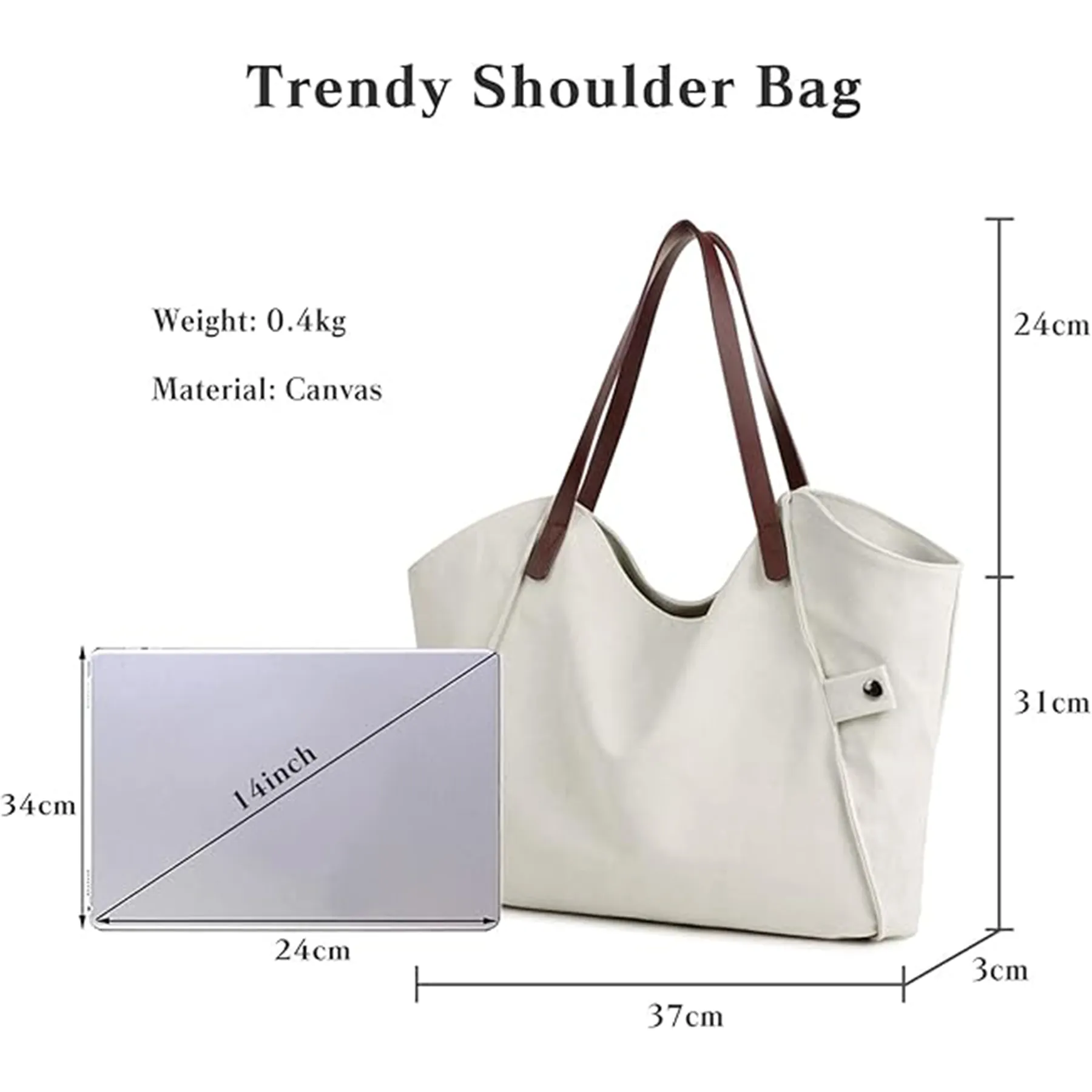 Canvas Tote Large Shoulder Bag, custom tote bag with logo imprint 2