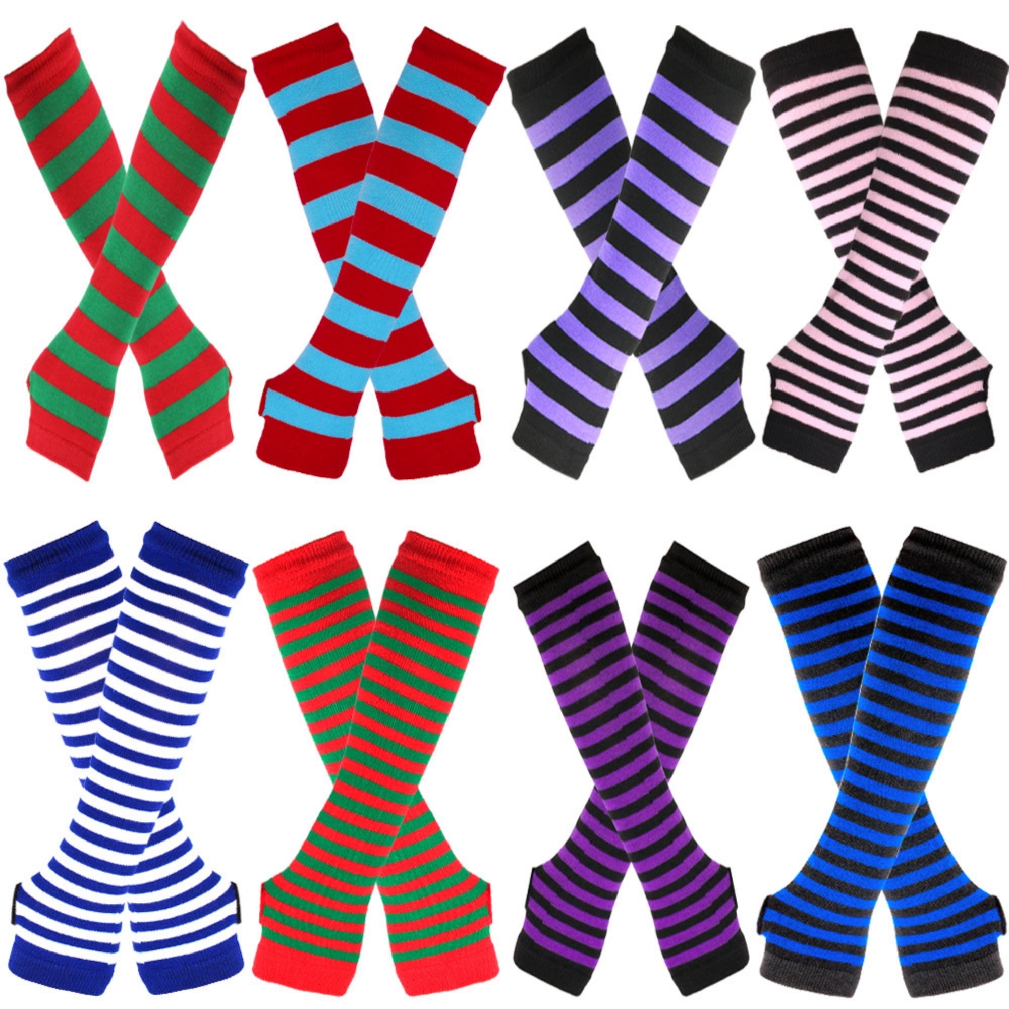 Knit Arm Stripe Warmer Gloves 2