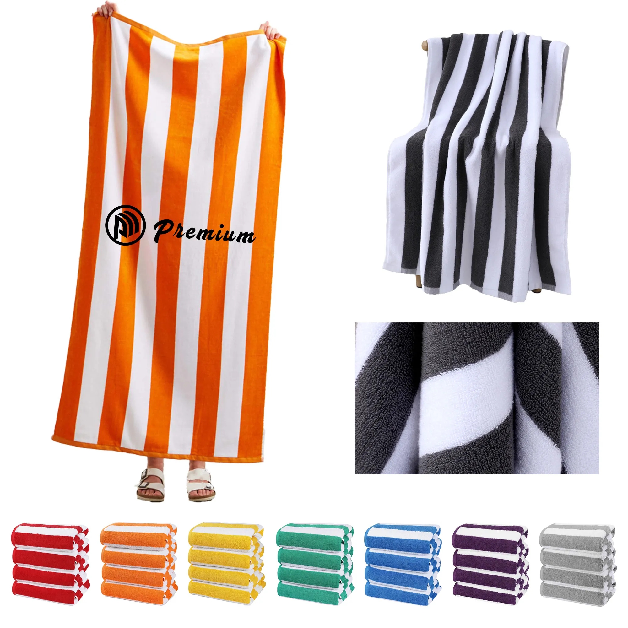 Embroidery Cotton Stripe Beach Towel