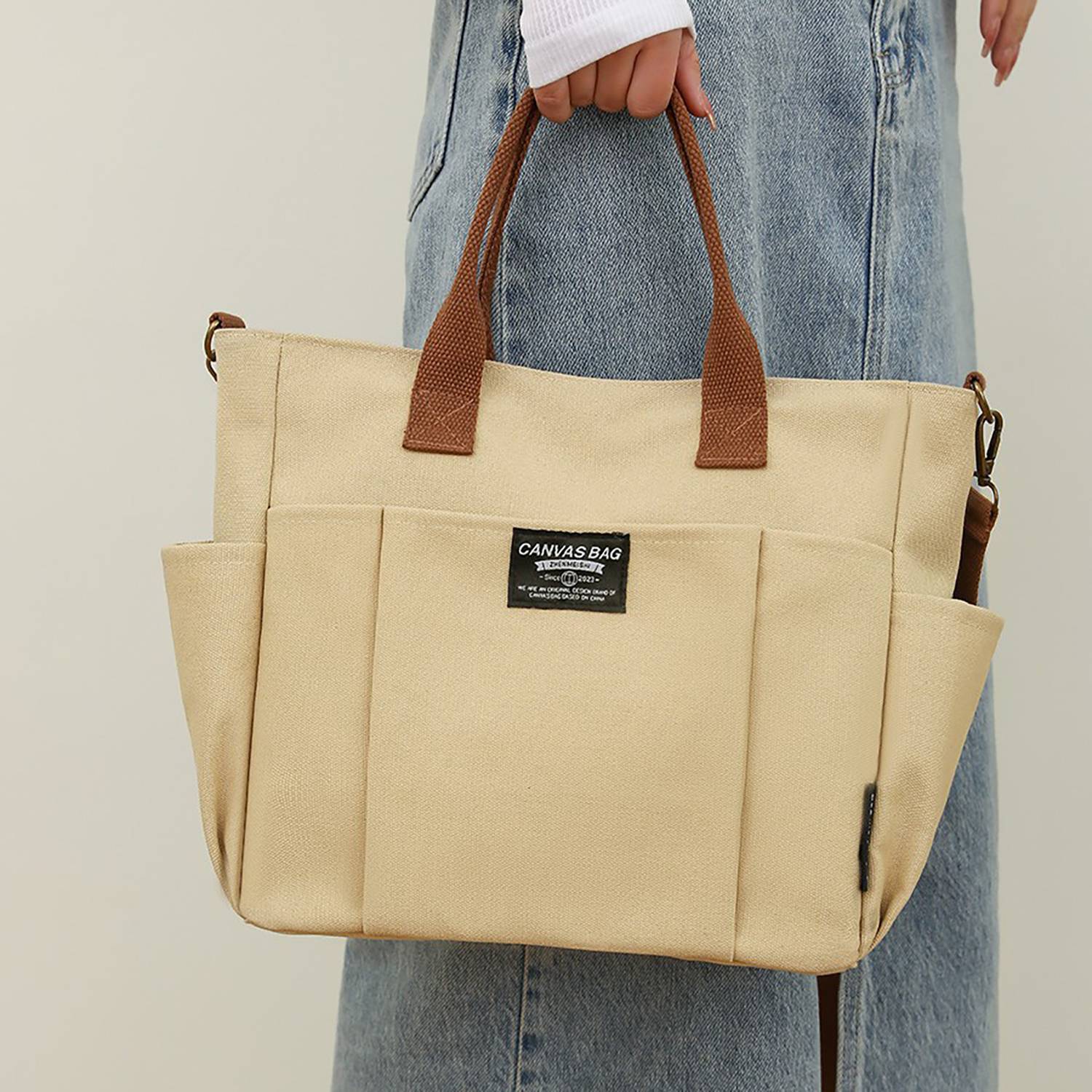 Commuter Women'S Canvas Tote Bag W/ Multi-Pocket Design, custom tote bag with logo imprint 7