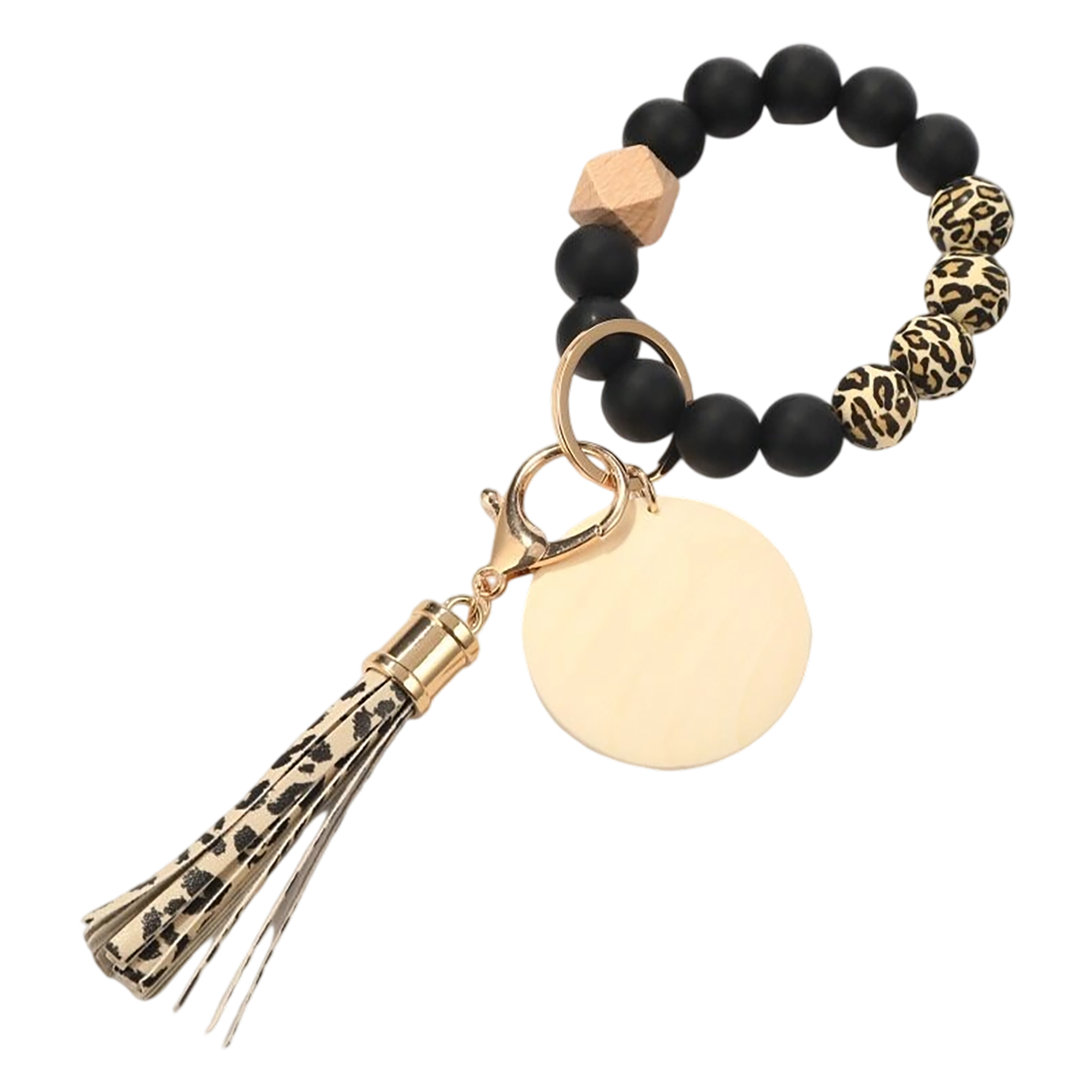 Silicone Bead Wood Bracelet Keychain With Laser Engraving 4