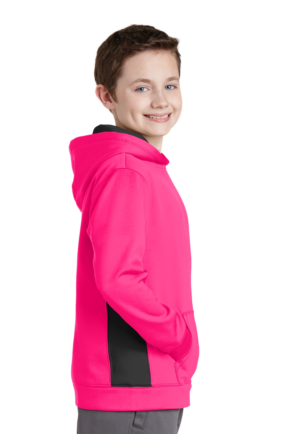 Sport-Tek Youth Sport-Wick Fleece Colorblock Hooded Pullover. YST235 4