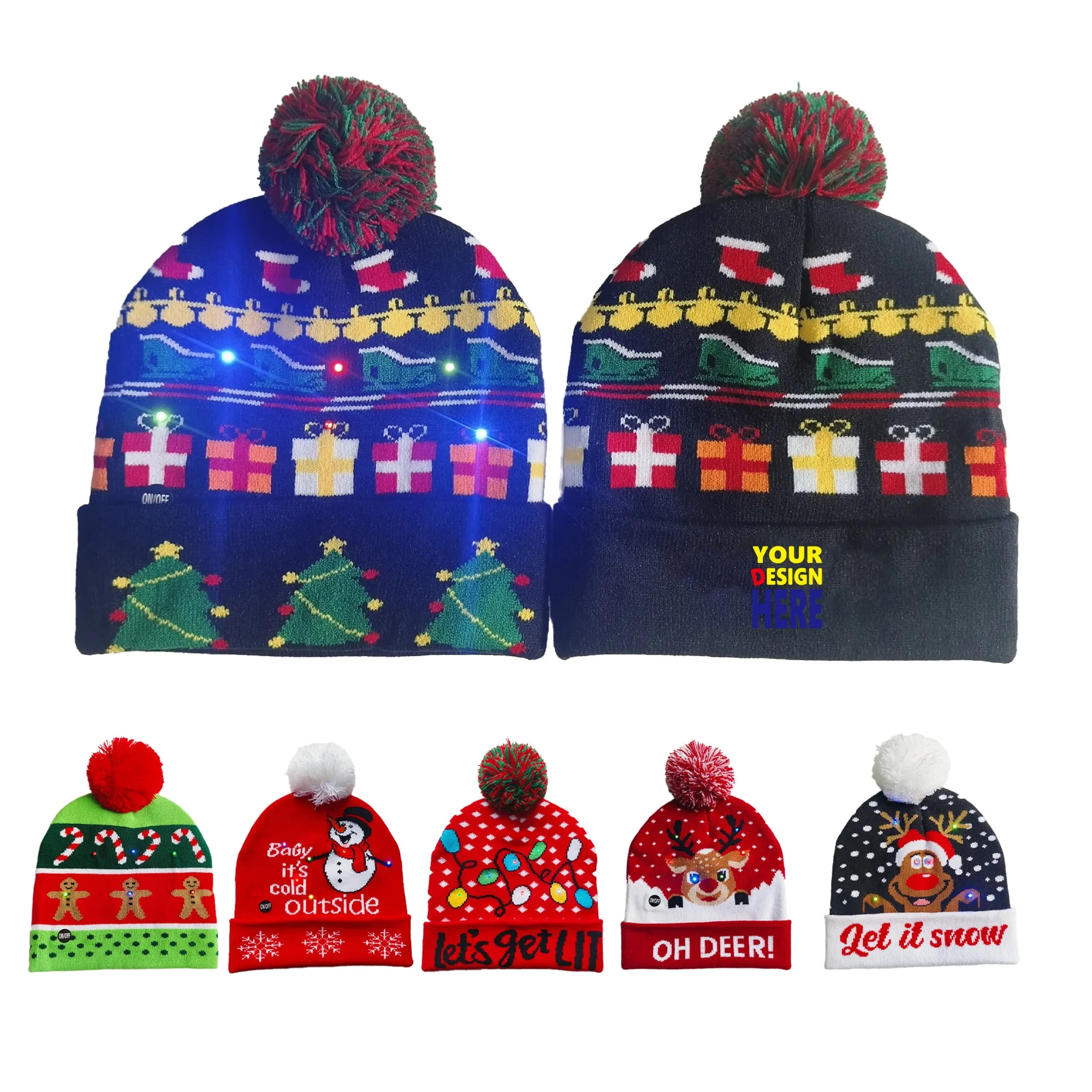 LED Xmas Light Hat Winter Christmas Sweater Beanie Knitted