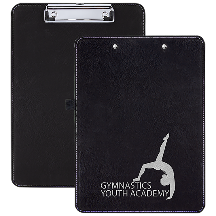 9" x 12 1/2" Black/Silver Leatherette Clipboard 2