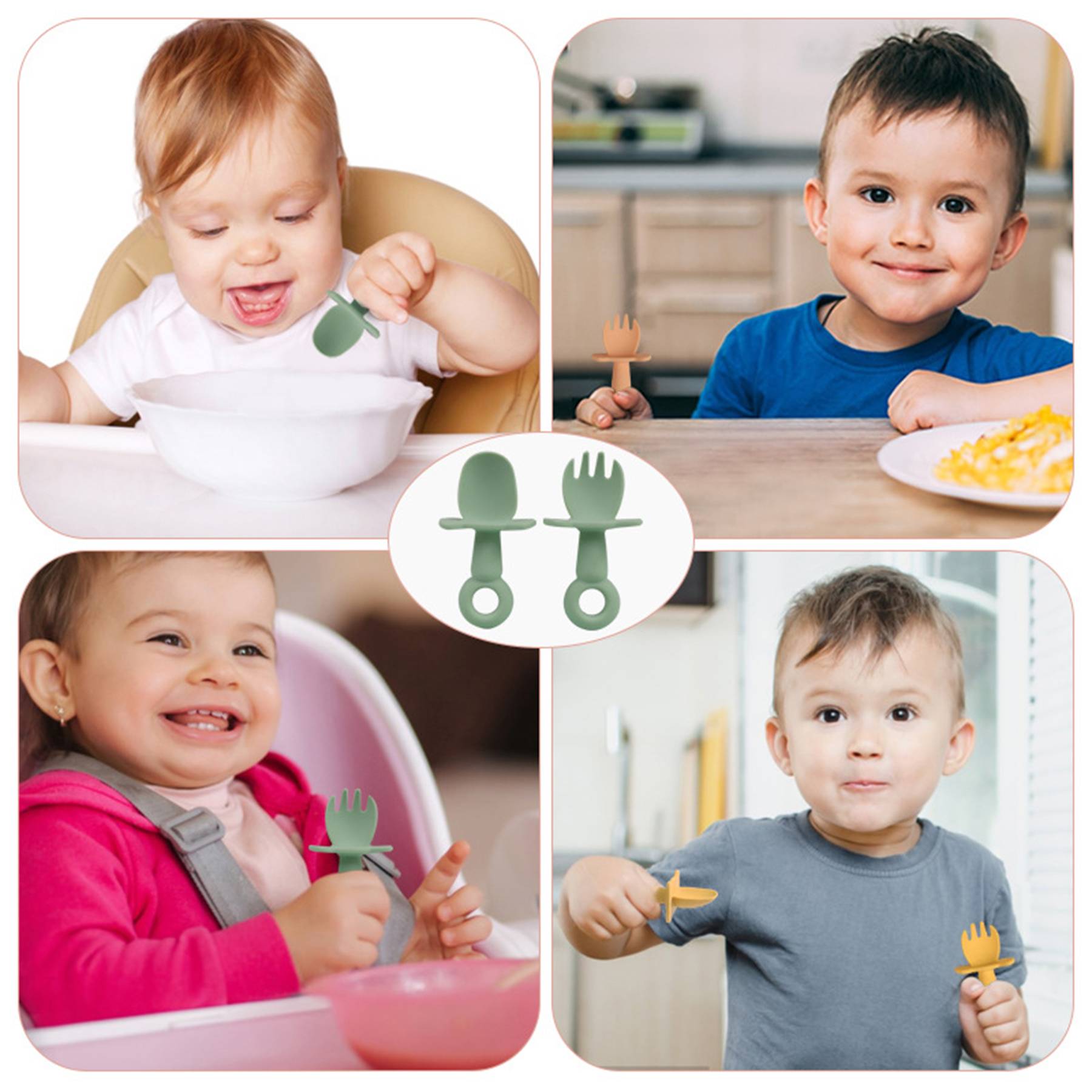 Silicone Baby Spoons Self Feeding and Forks 6