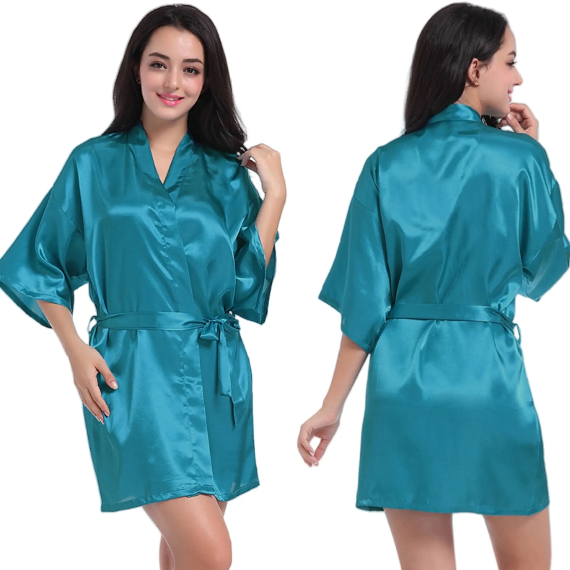 Women Satin Robe Kimono Nightwear Bathrobe For Wedding Party 6