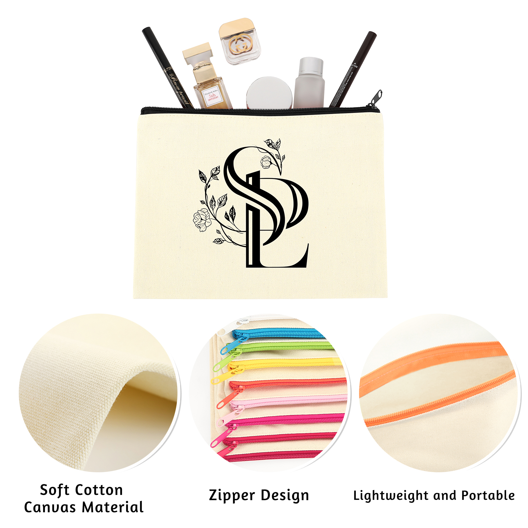 Large Travel Cotton Canvas Zip Pouch 7