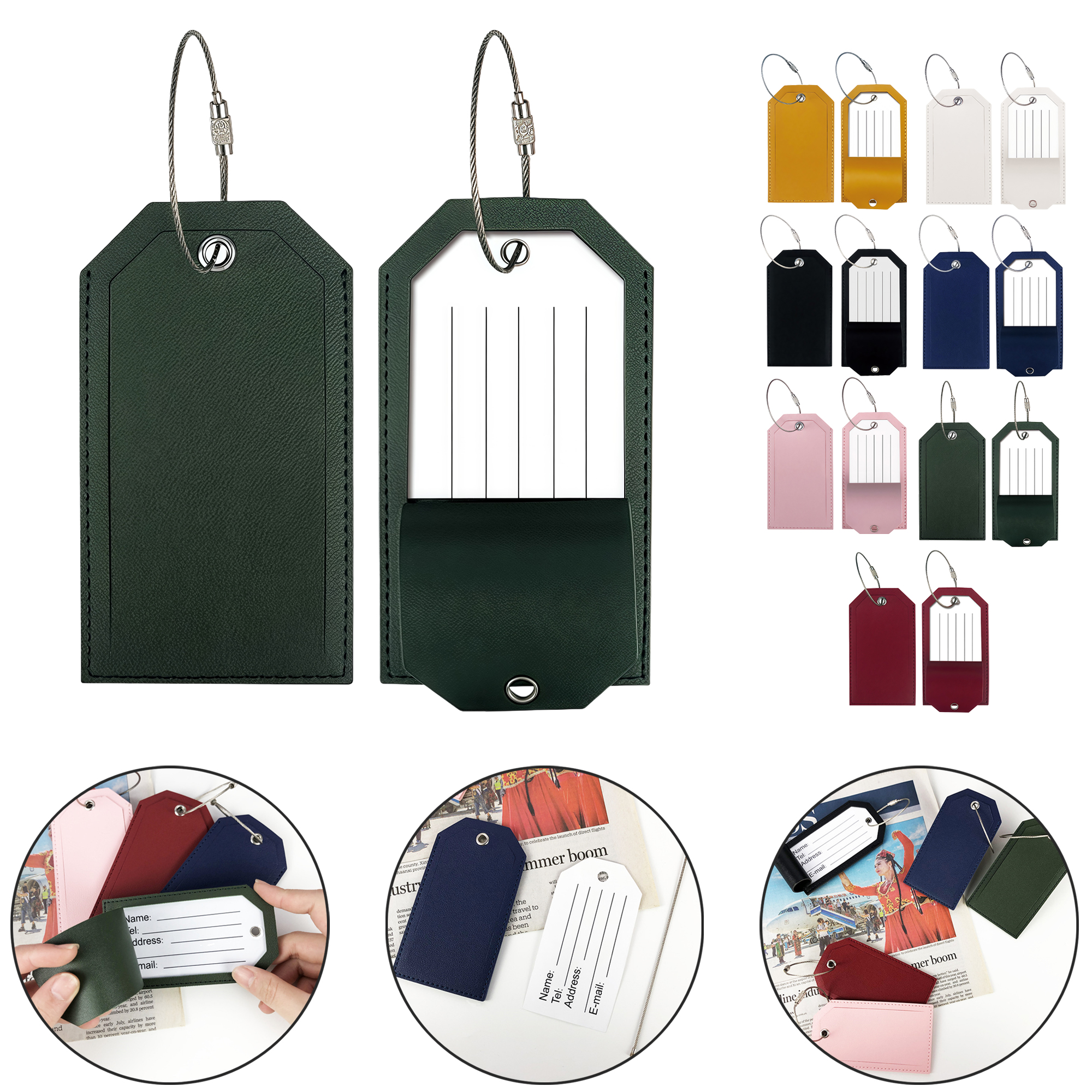 Metal Lanyard Leather Luggage Tag 6