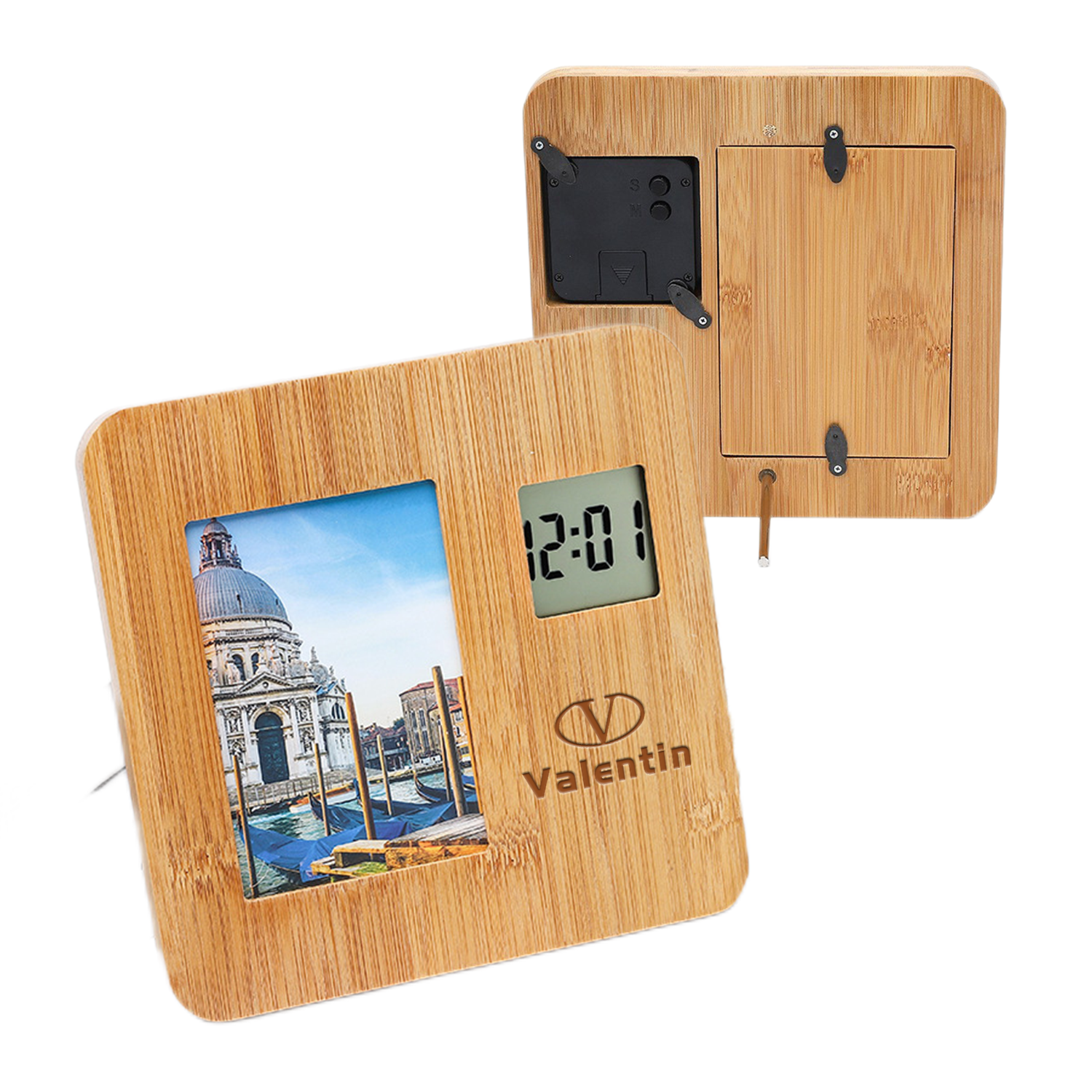 2 in 1 Bamboo Picture Frame Digital Clock 4