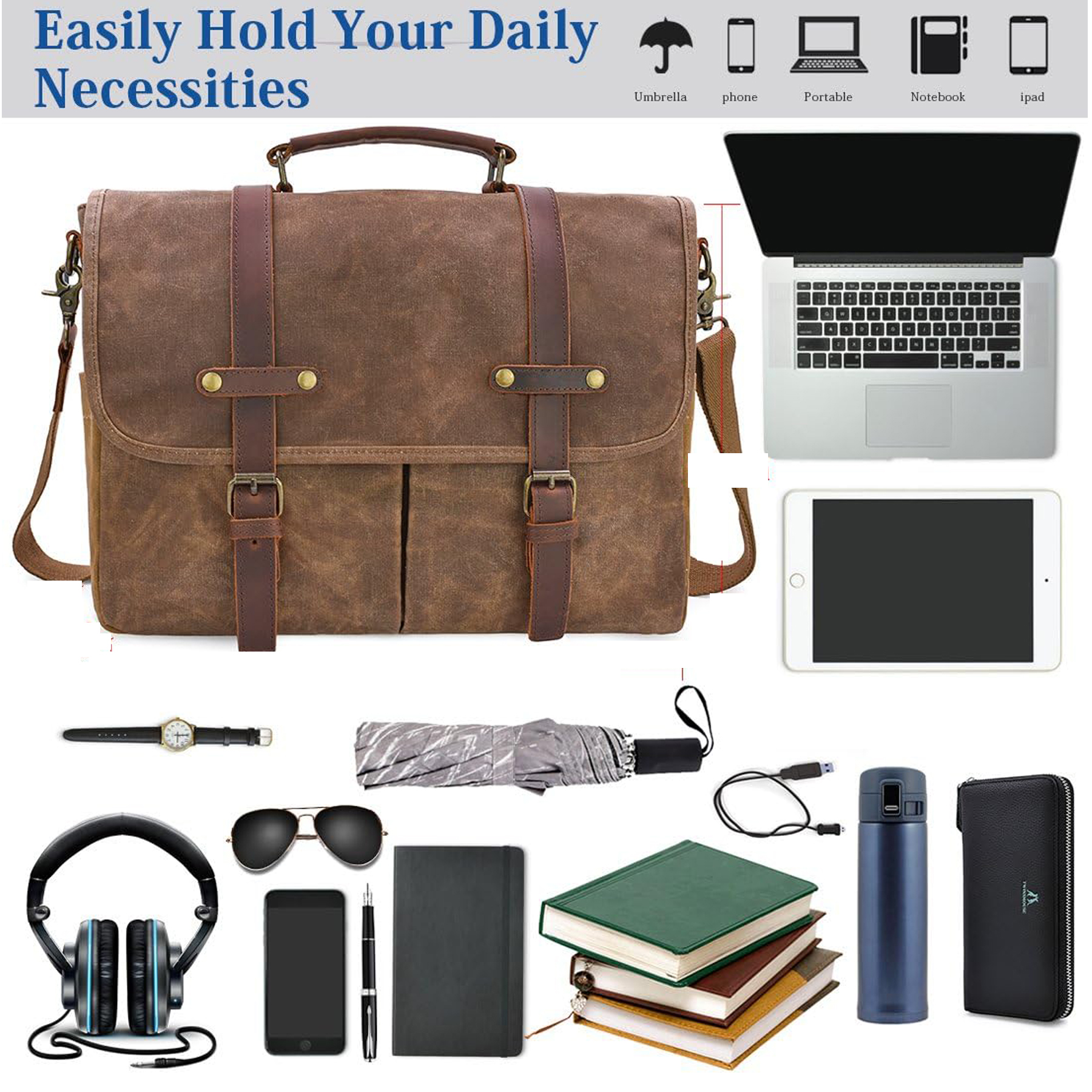 Vintage 15.6" Men's Leather Laptop Messenger Bag 8
