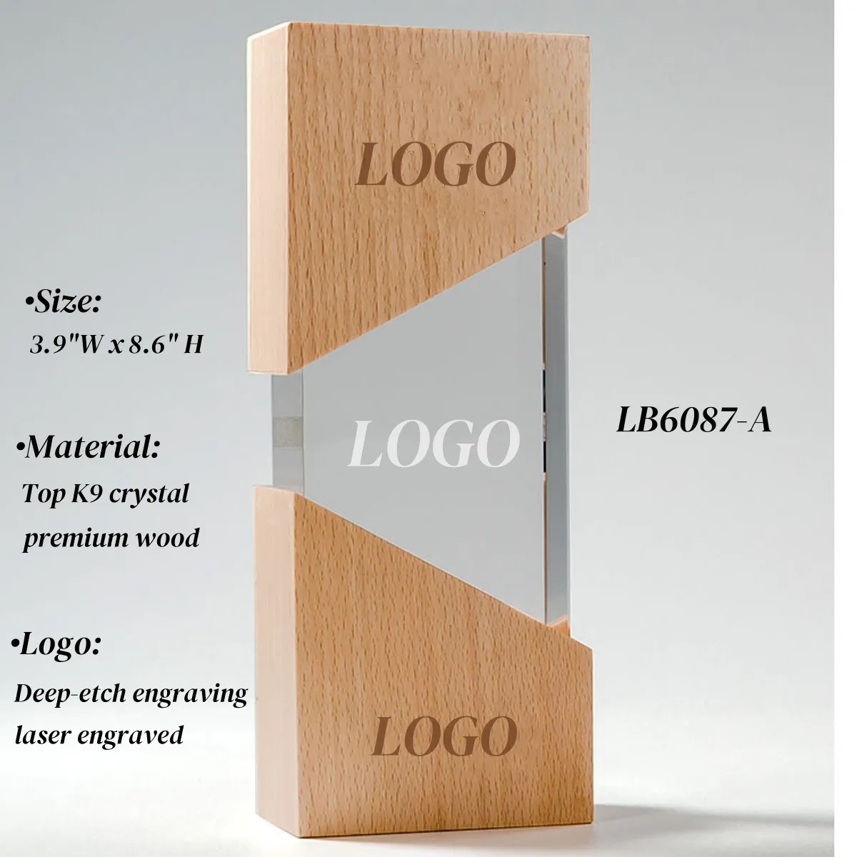 Wooden Plaque Award Crystal Throphy Personalized 4