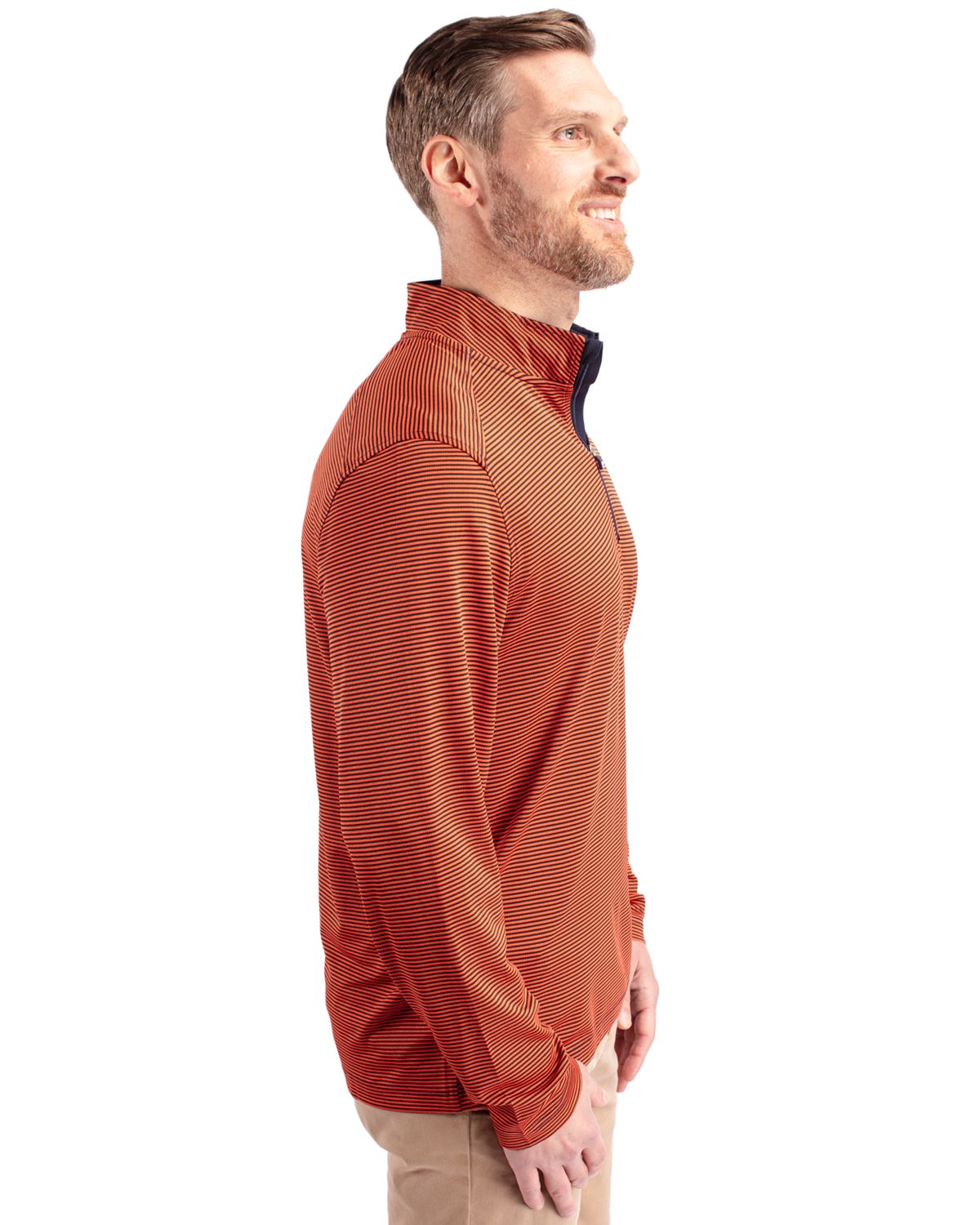 Cutter & Buck Virtue Recycled Micro Stripe Featherlight Pique Mens Quarter Zip Pullover 58