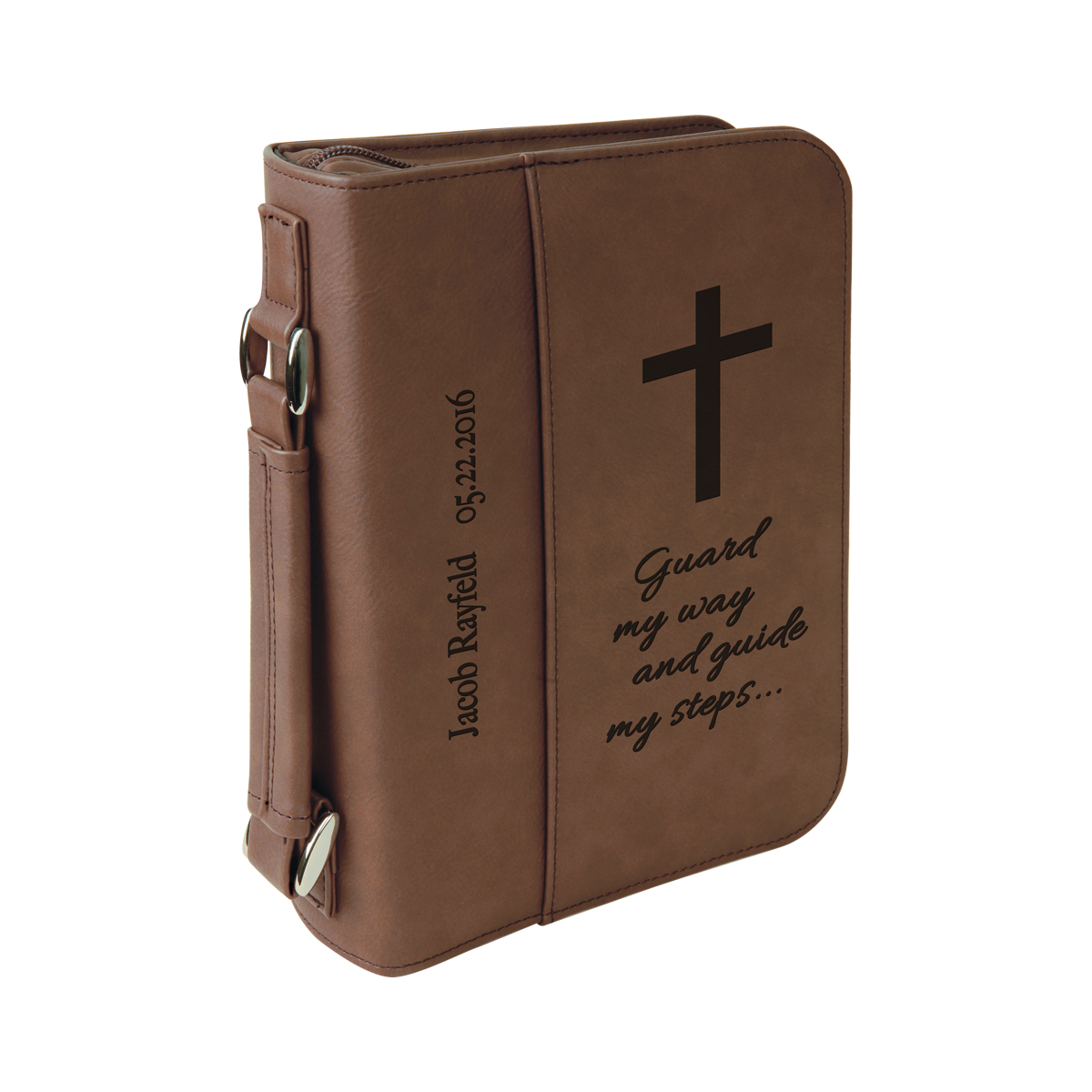 6" x 9" Dark Brown Leatherette Book/Bible Cover with Handle & Zipper