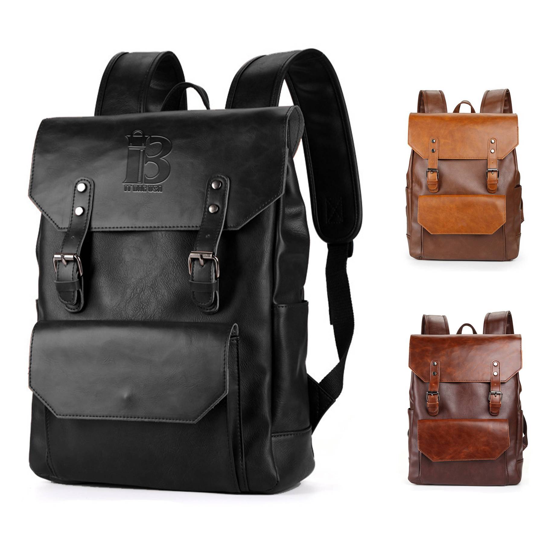 PU Weekend Travel Vintage Laptop Bookbag Backpack for Men 10
