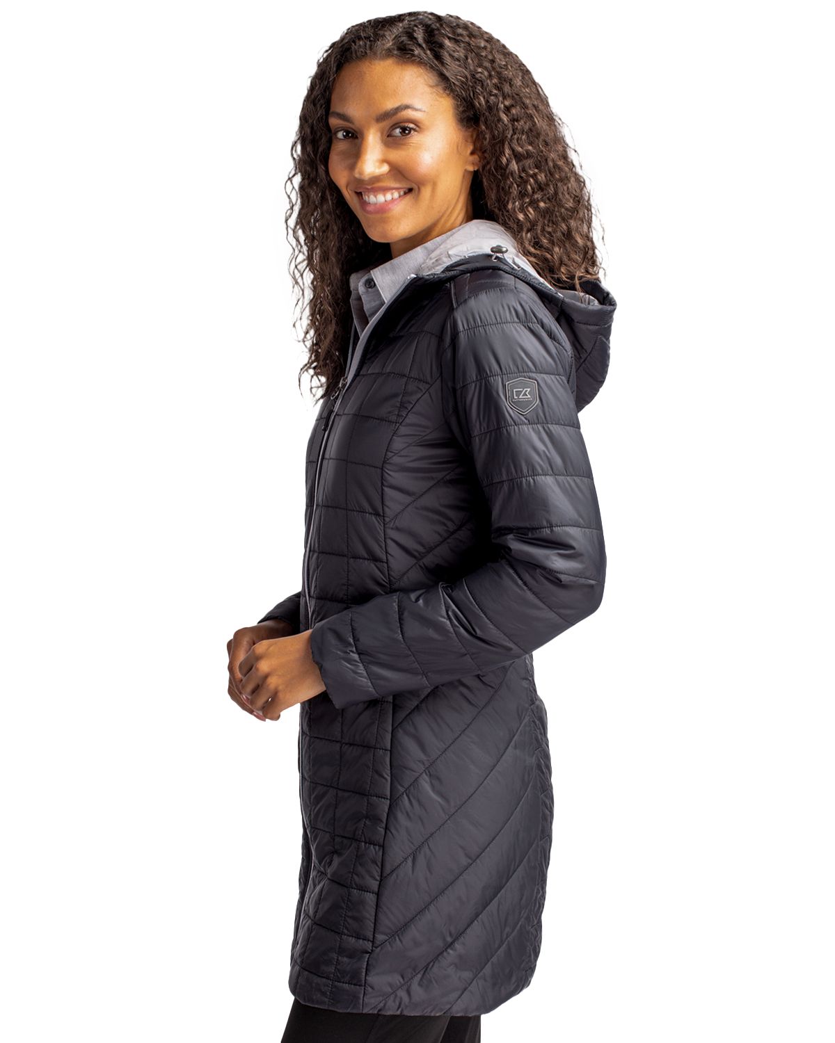 Cutter & Buck Rainier Recycled Insulated Puffer Womens Full Zip Hooded Long Coat 17