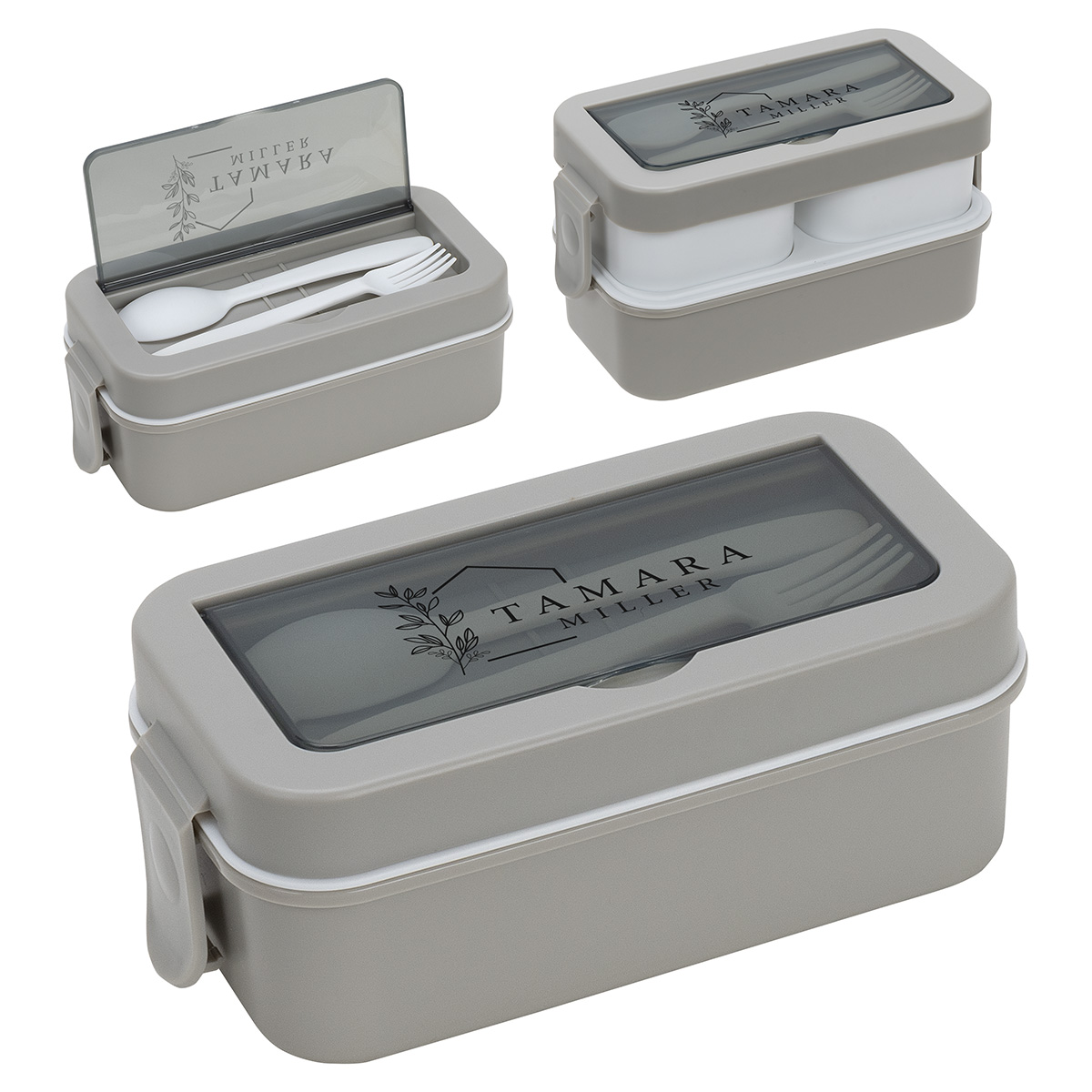 Connoisseur 3-Compartment Stackable Lunch Box with Utensils 9