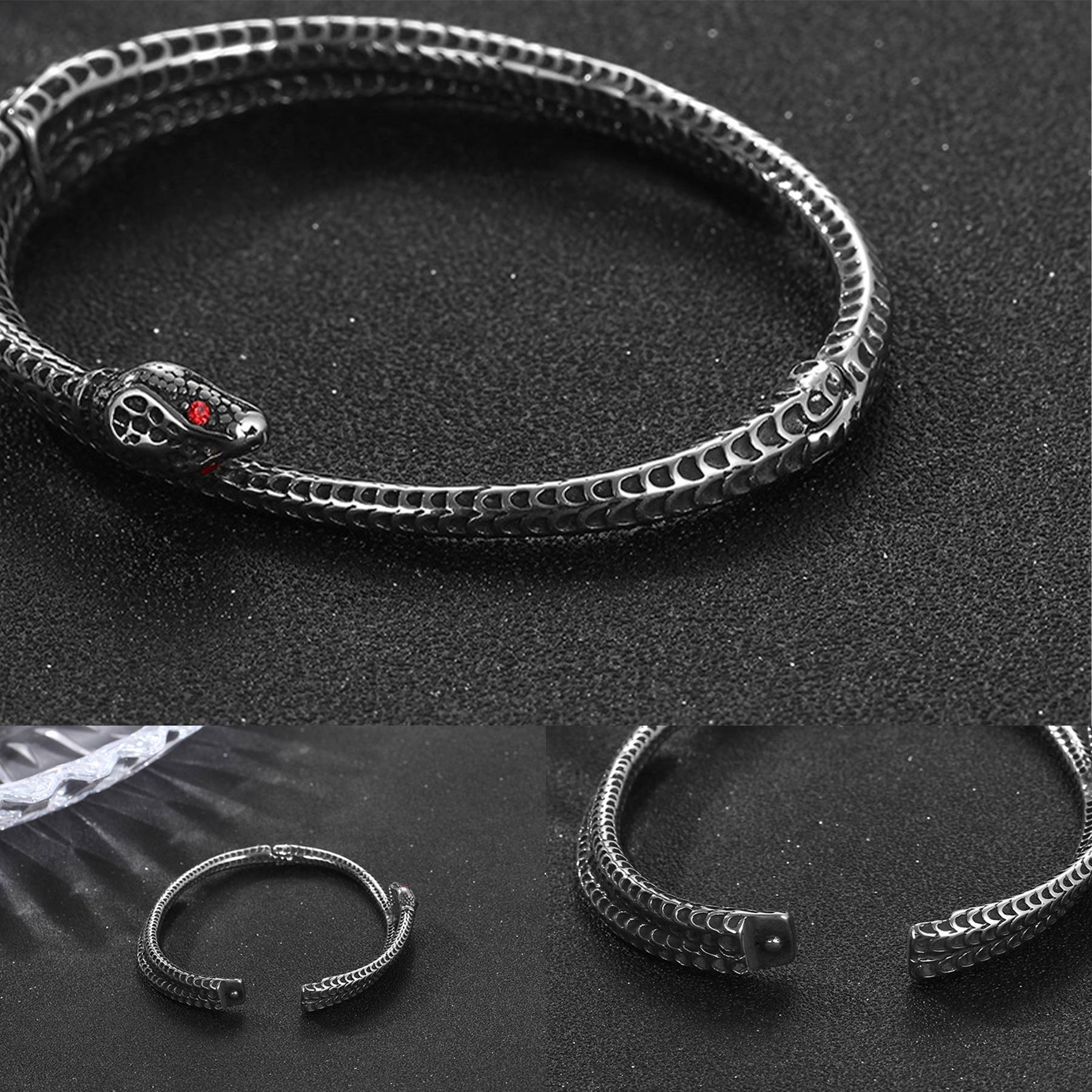 Stainless Steel Serpentine statement vintage ruby bracelet 5