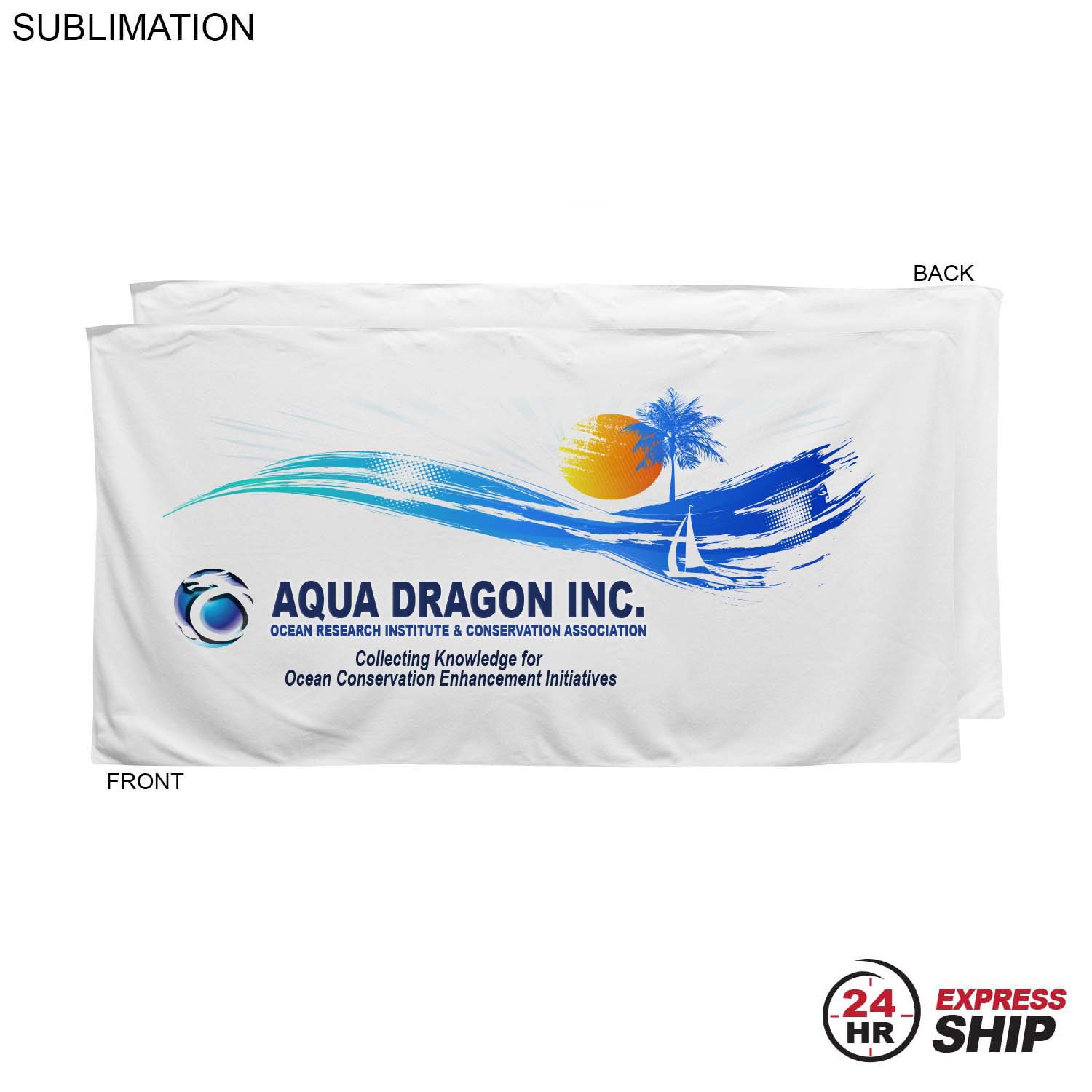 24 Hr Express Ship - Plush and Soft Velour Terry Cotton Blend White Beach Towel, 30x60, Sublimated 9