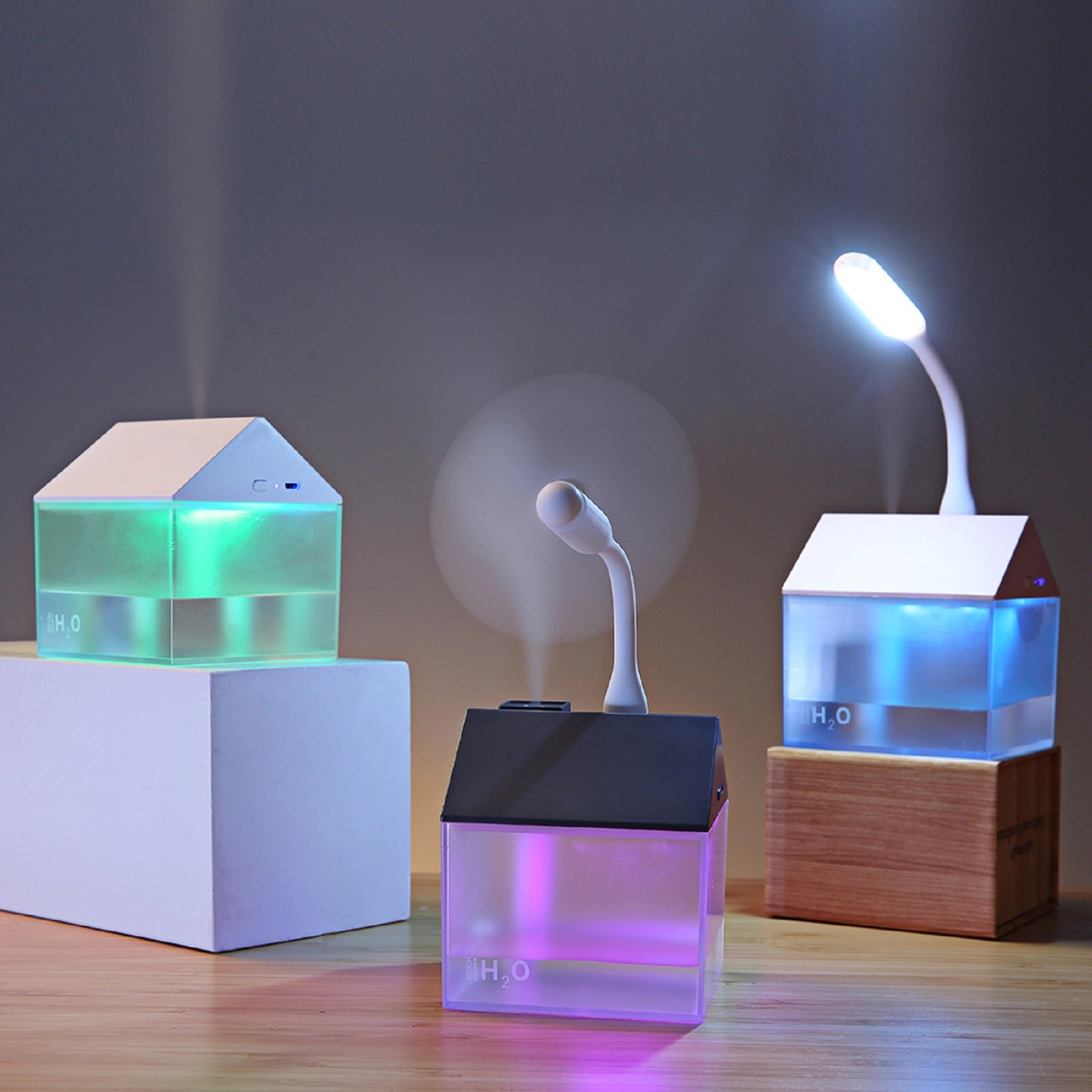 House Shape Aroma Diffuser Humidifier with LED Light, promotional household item with logo imprint 3
