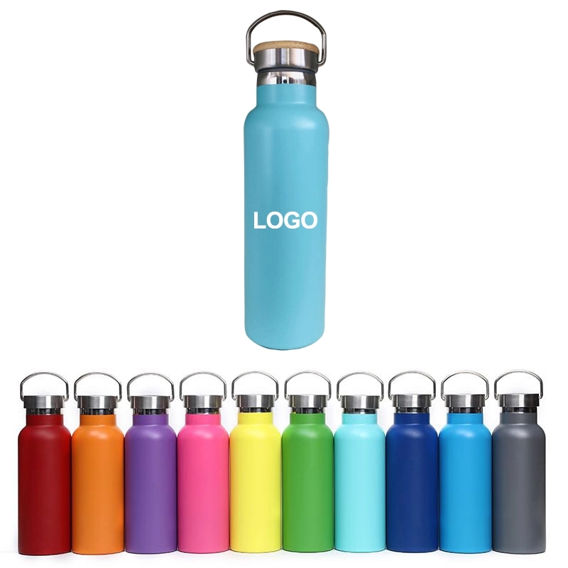 22 oz Double Wall Stainless Steel Vacuum Bottle w/Bamboo Lid, custom water bottle with logo imprint 2