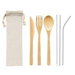 3 In 1 Flatware Bamboo Knife Fork Spoon Set With Pouch 5