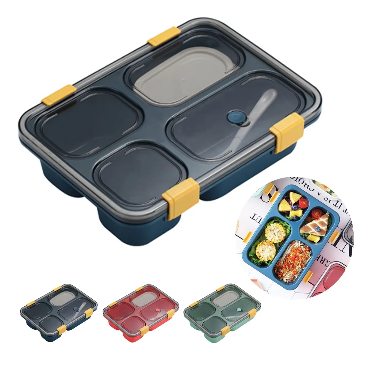 4 Compartment Containers Reusable Bento Lunch Box With Lids 2