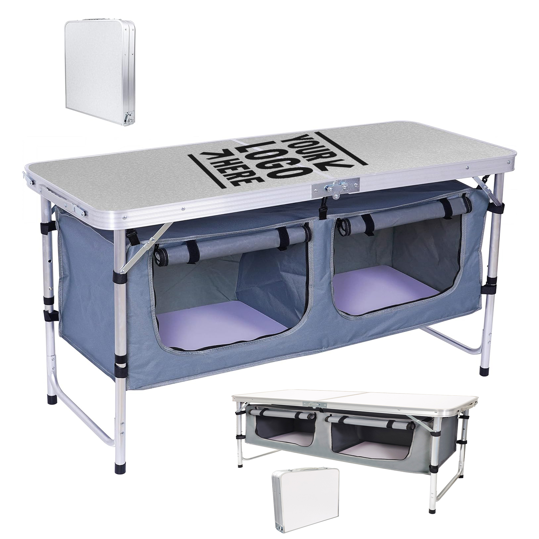 Lightweight Aluminum Height Adjustable Folding Camping Storage Kitchen Table With Carry Handle 2