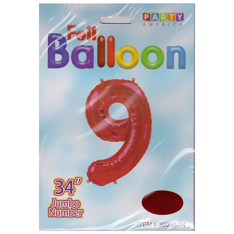 Mylar Number 9 Balloons - Red 34" 2