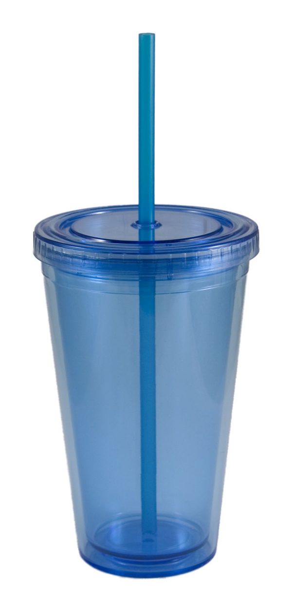 16 oz Aqua Blue Double Wall Acrylic Translucent Tumbler