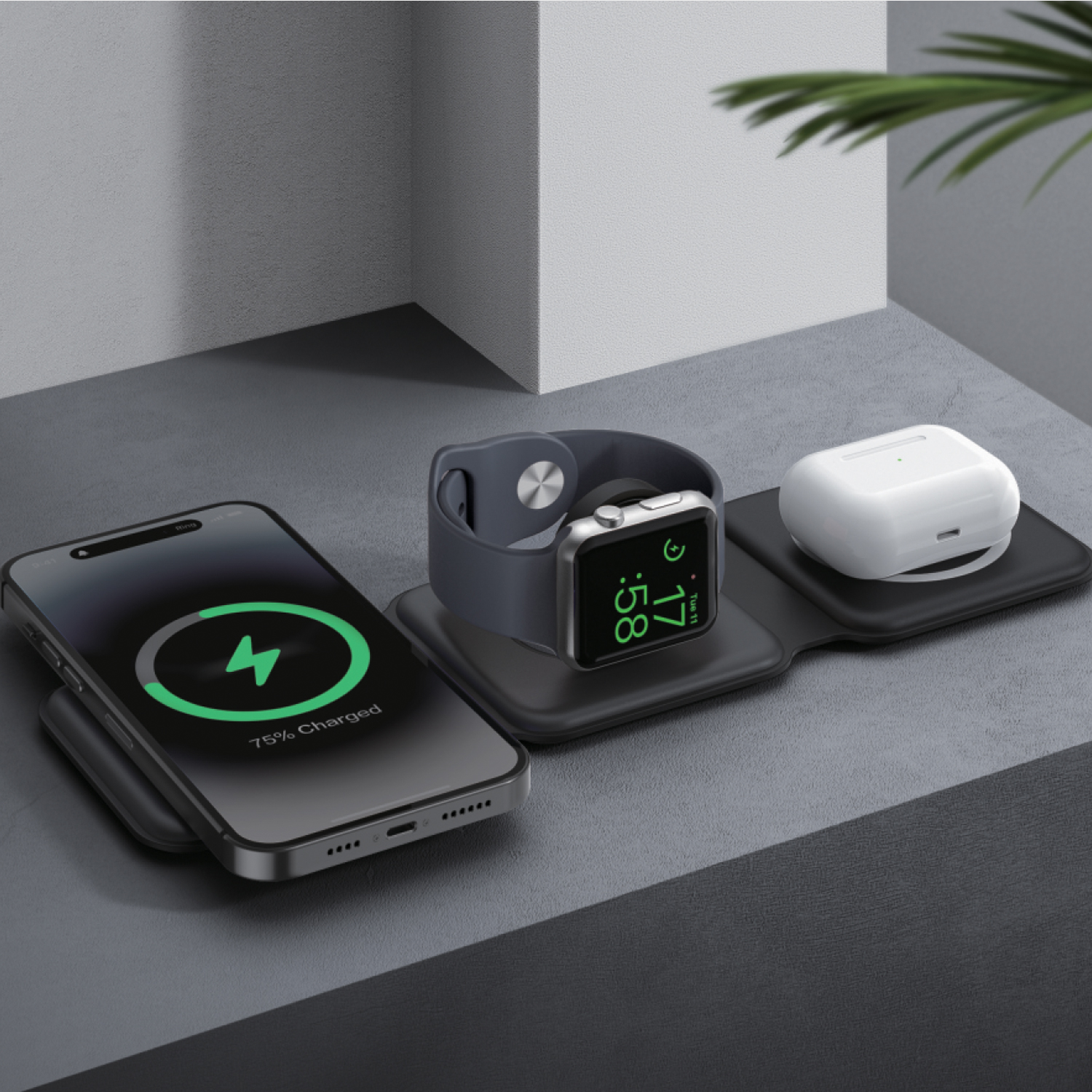 Trio Pro - 3-in-1 Travel Charger With Case - Black 2