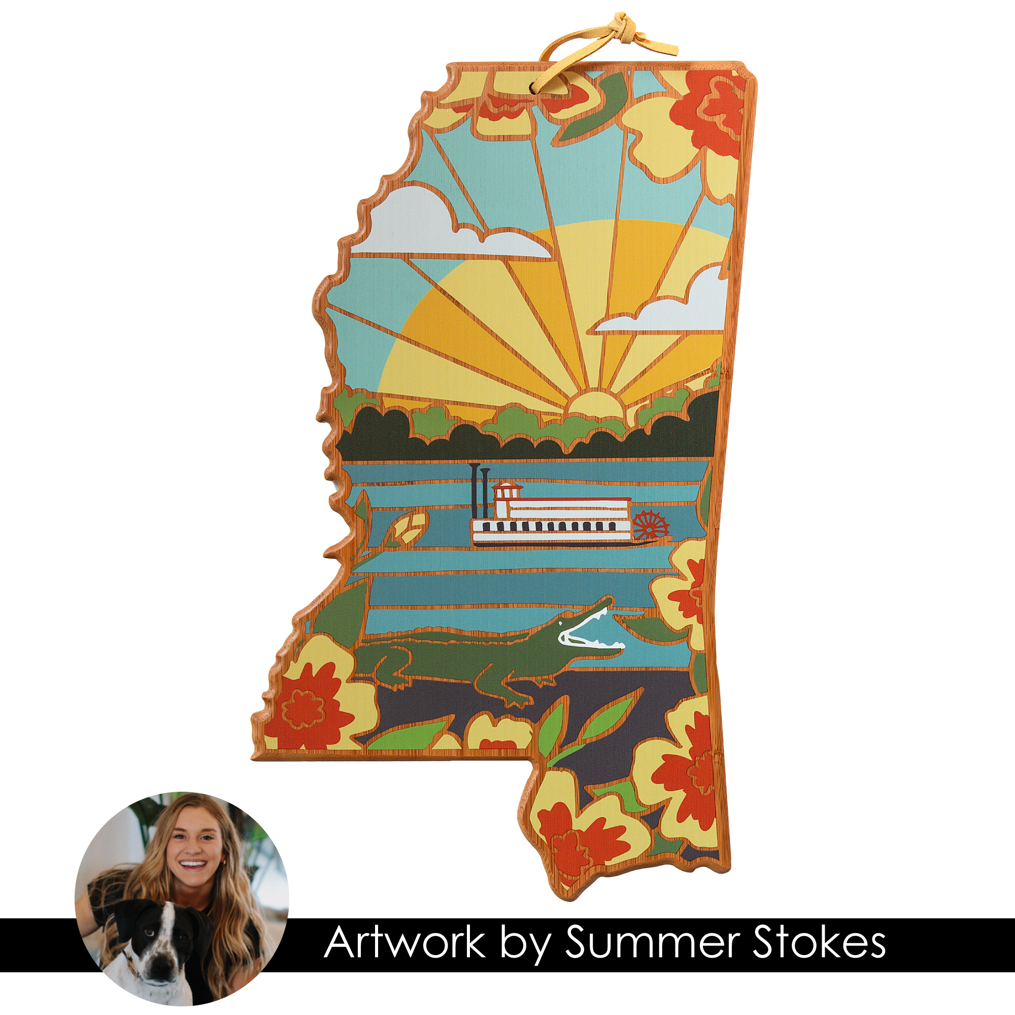 Mississippi State Shaped Serving and Cutting Board with Artwork by Summer Stokes 4