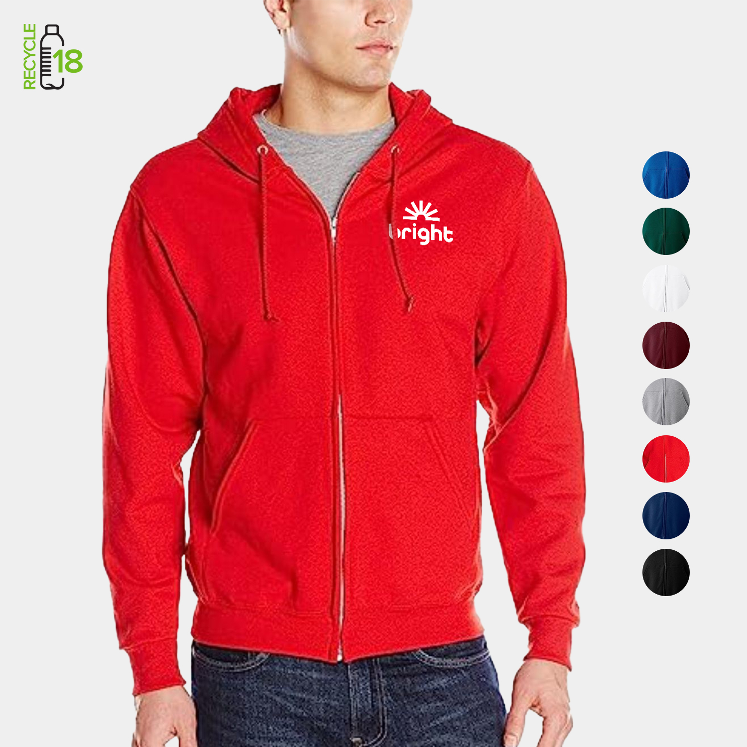 REPREVE® - Men's Recycled Zipper Hoodie w/ Kangaroo Pocket & Antibacterial 2