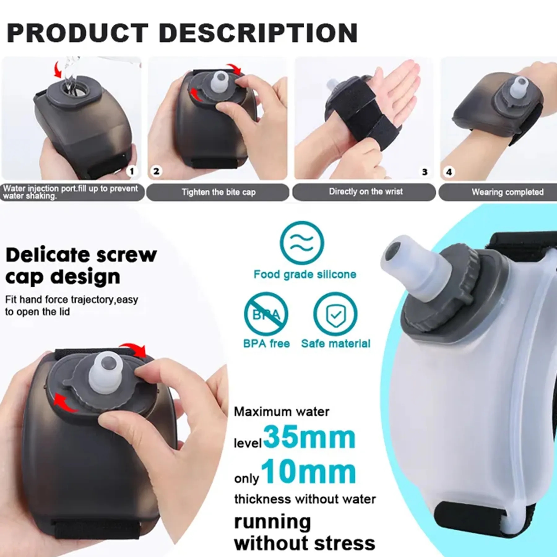 7oz Silicone Wrist Water Bottle 7
